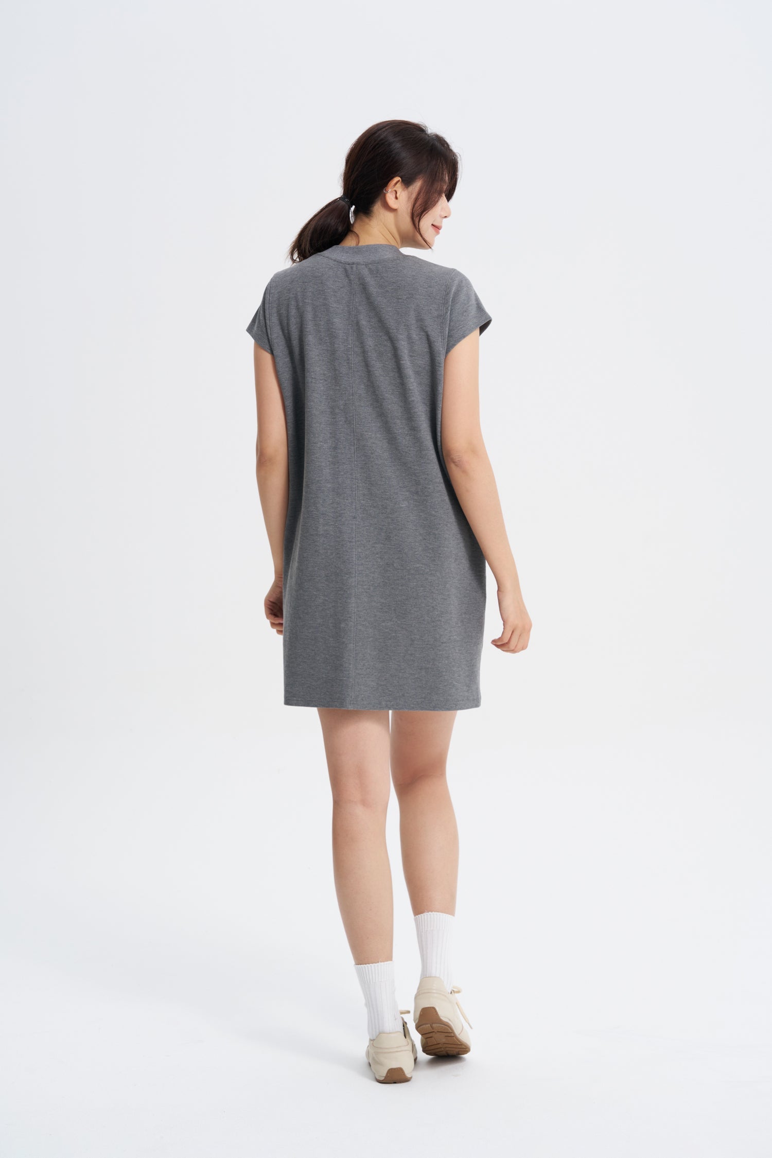 Ribbed Collar Dress - Grey