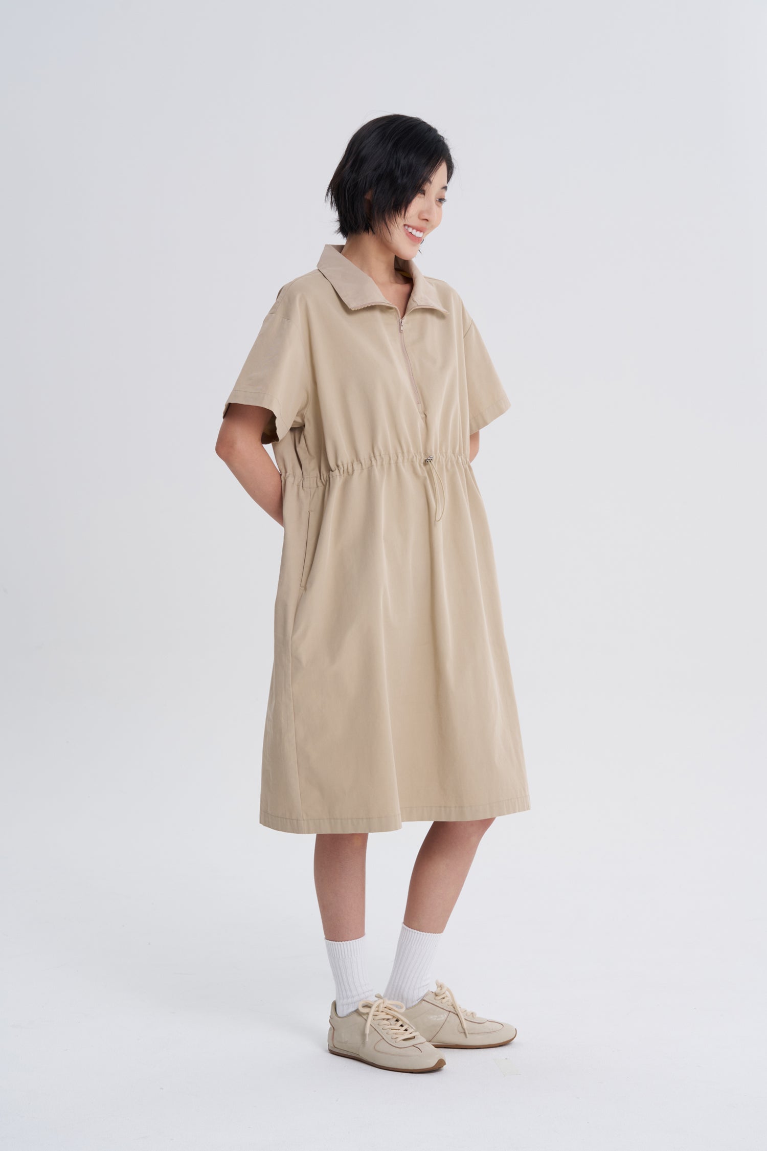 Drawcord Dress - Khaki