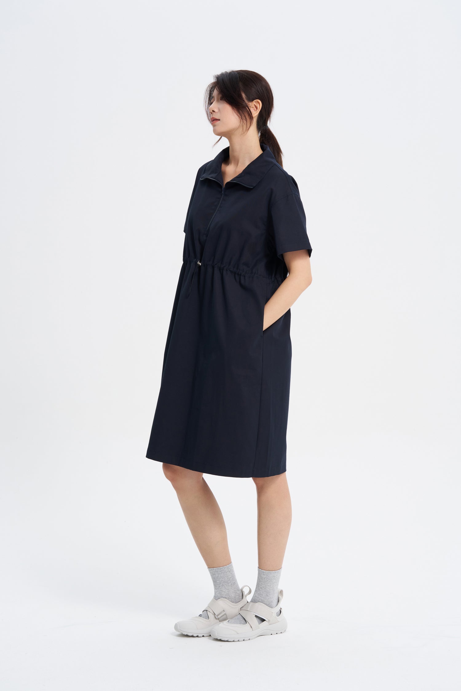 Drawcord Dress - Navy
