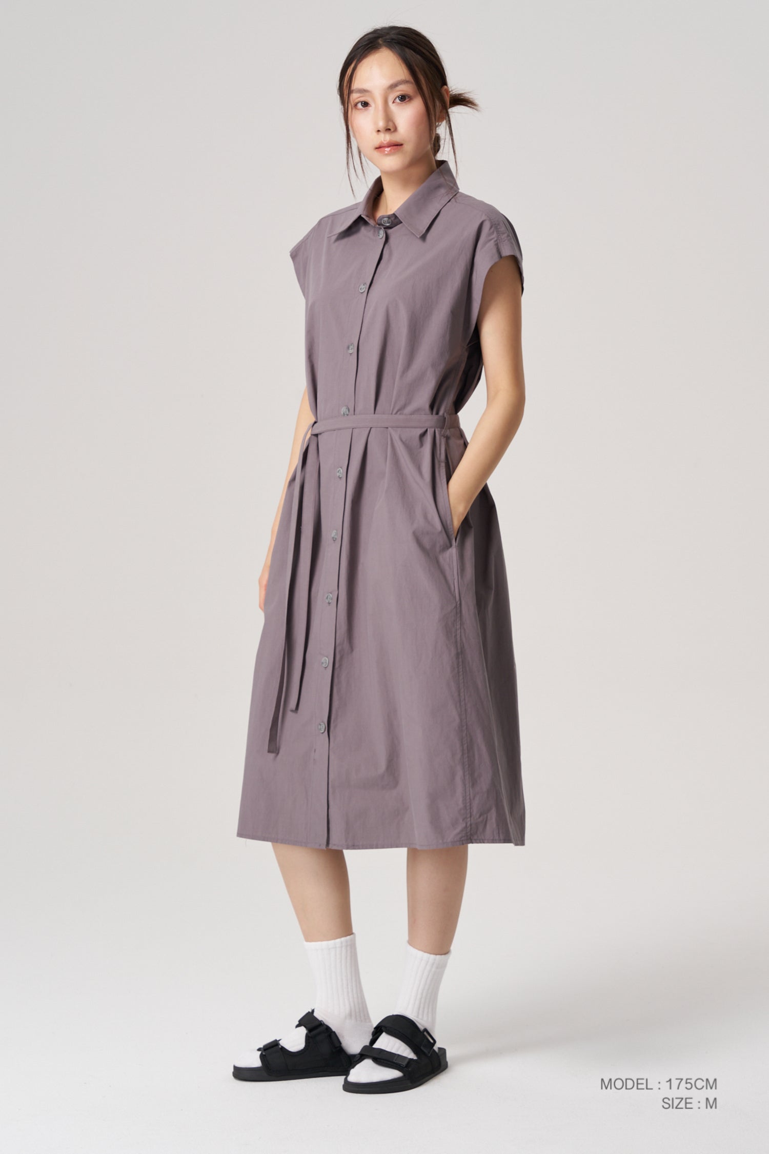 Button Front Dress - Charcoal