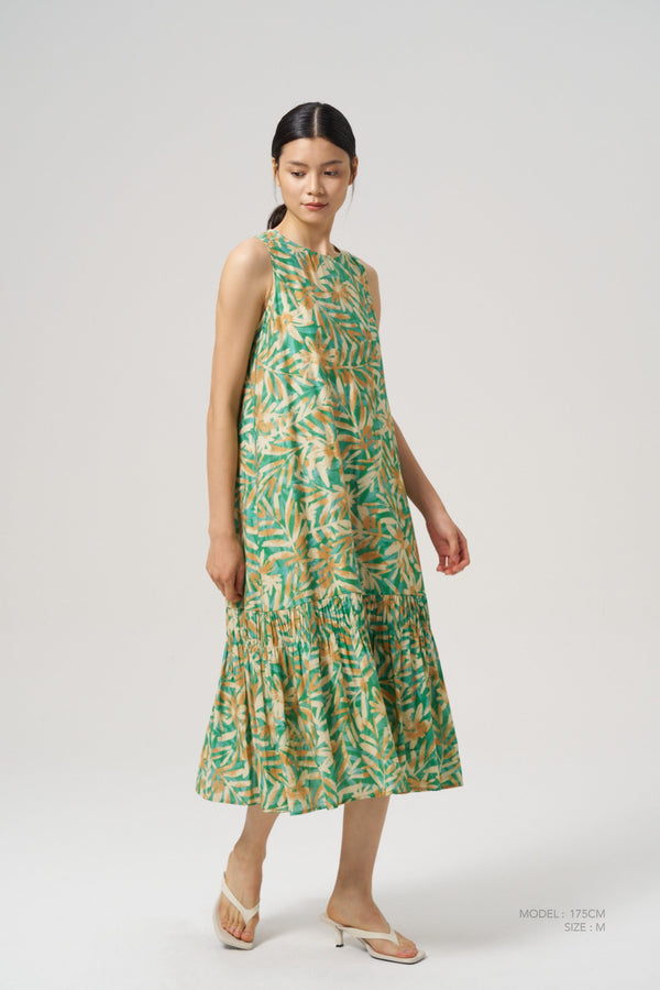 Floral Ruffle Hem Dress - Floral Green