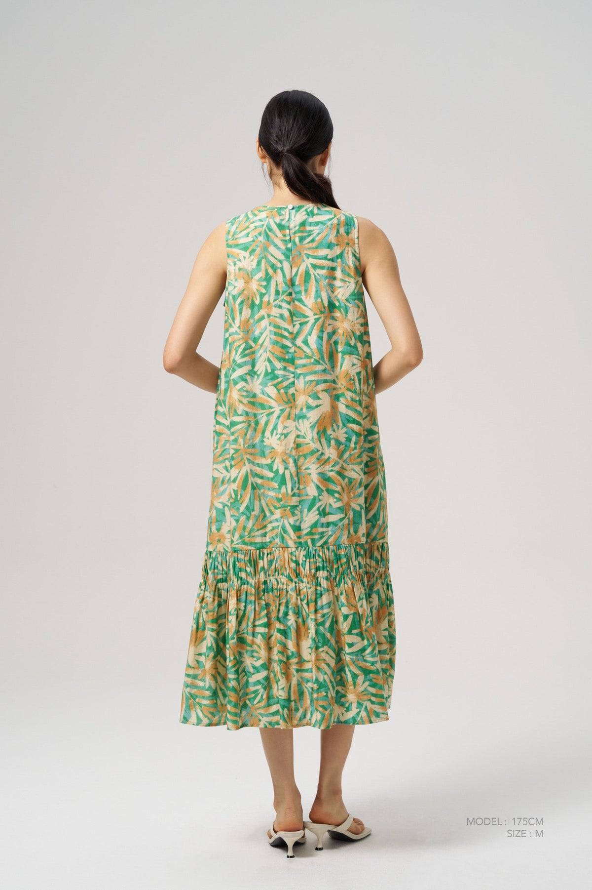 Floral Ruffle Hem Dress - Floral Green