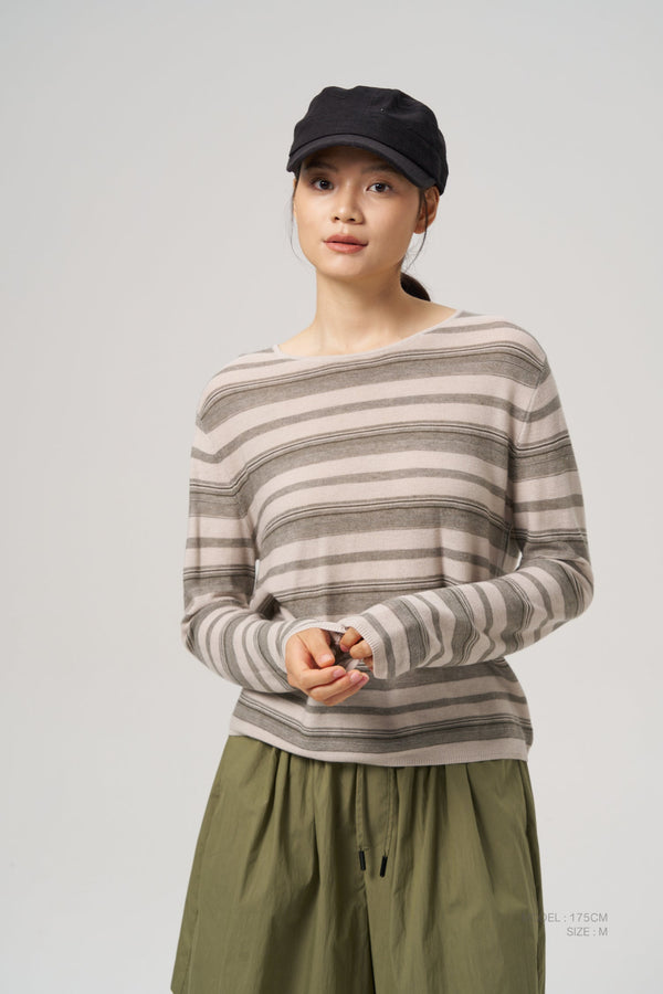 Knitted Striped Long Sleeve - Sand