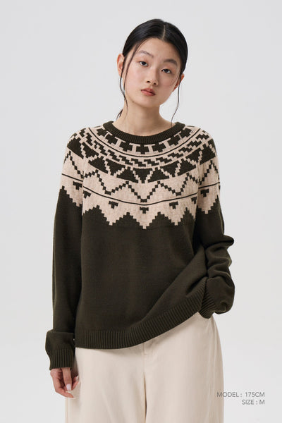 Knitted Patterned Sweater - Army Green