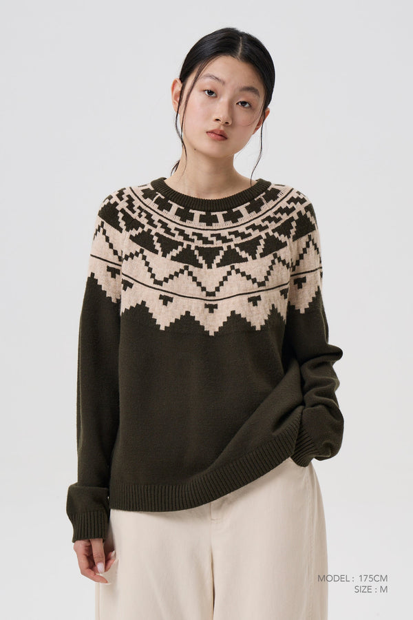 Knitted Patterned Sweater - Army Green