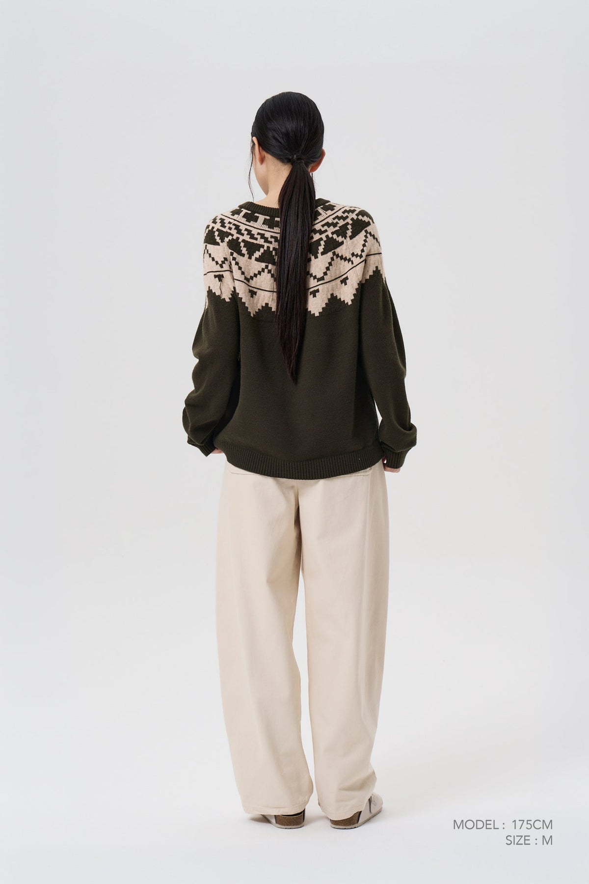Knitted Patterned Sweater - Army Green
