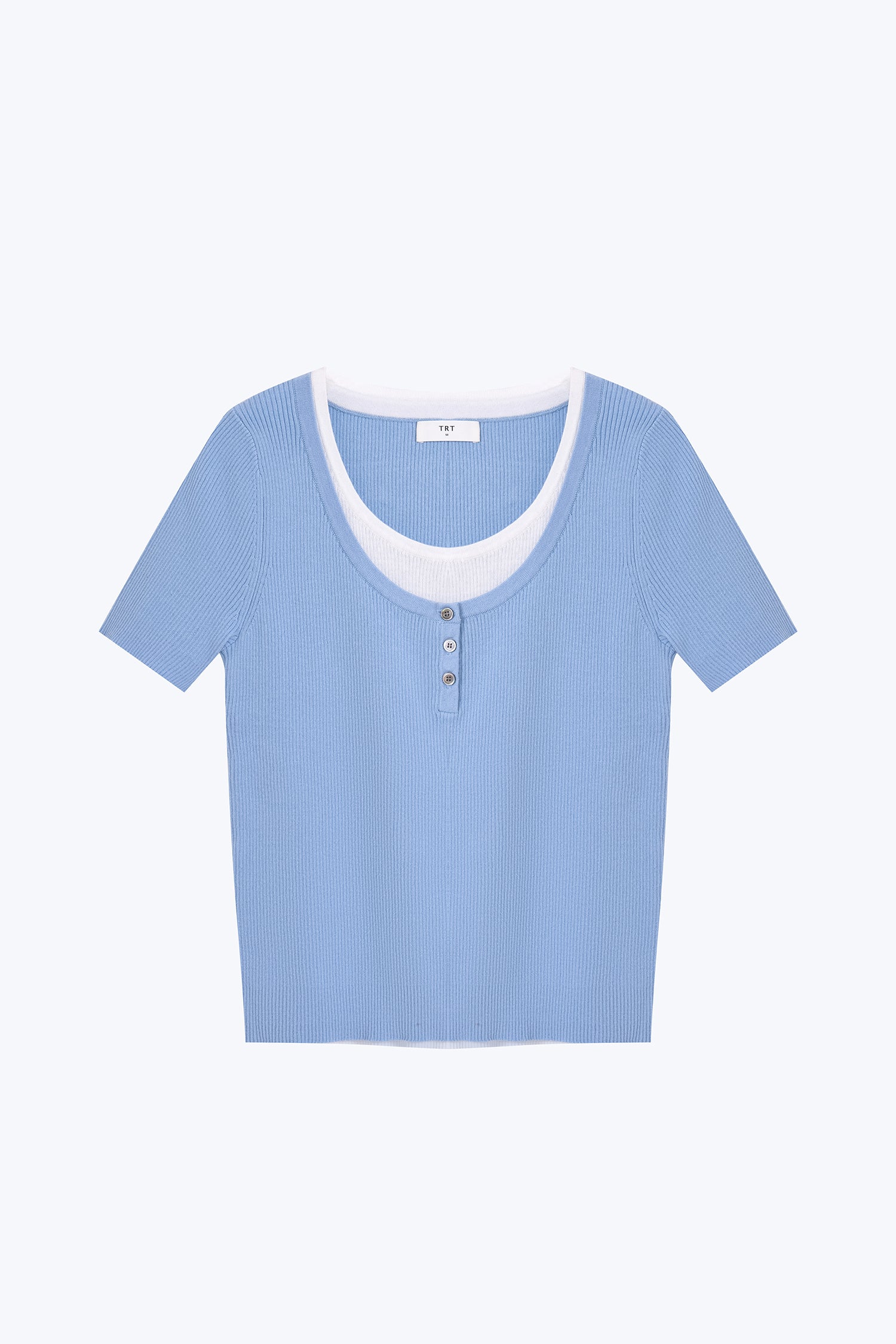 Knitted Double Collar Top - Dusty Blue
