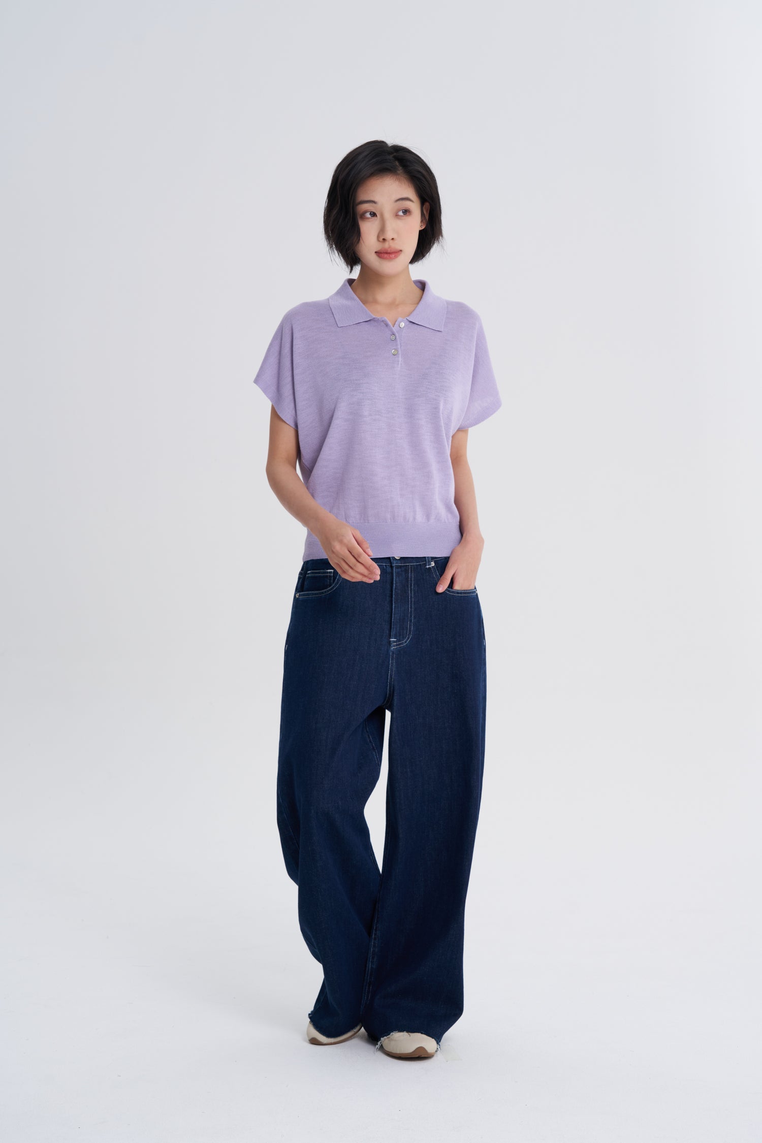 Knitted Polo Top - Lavendar