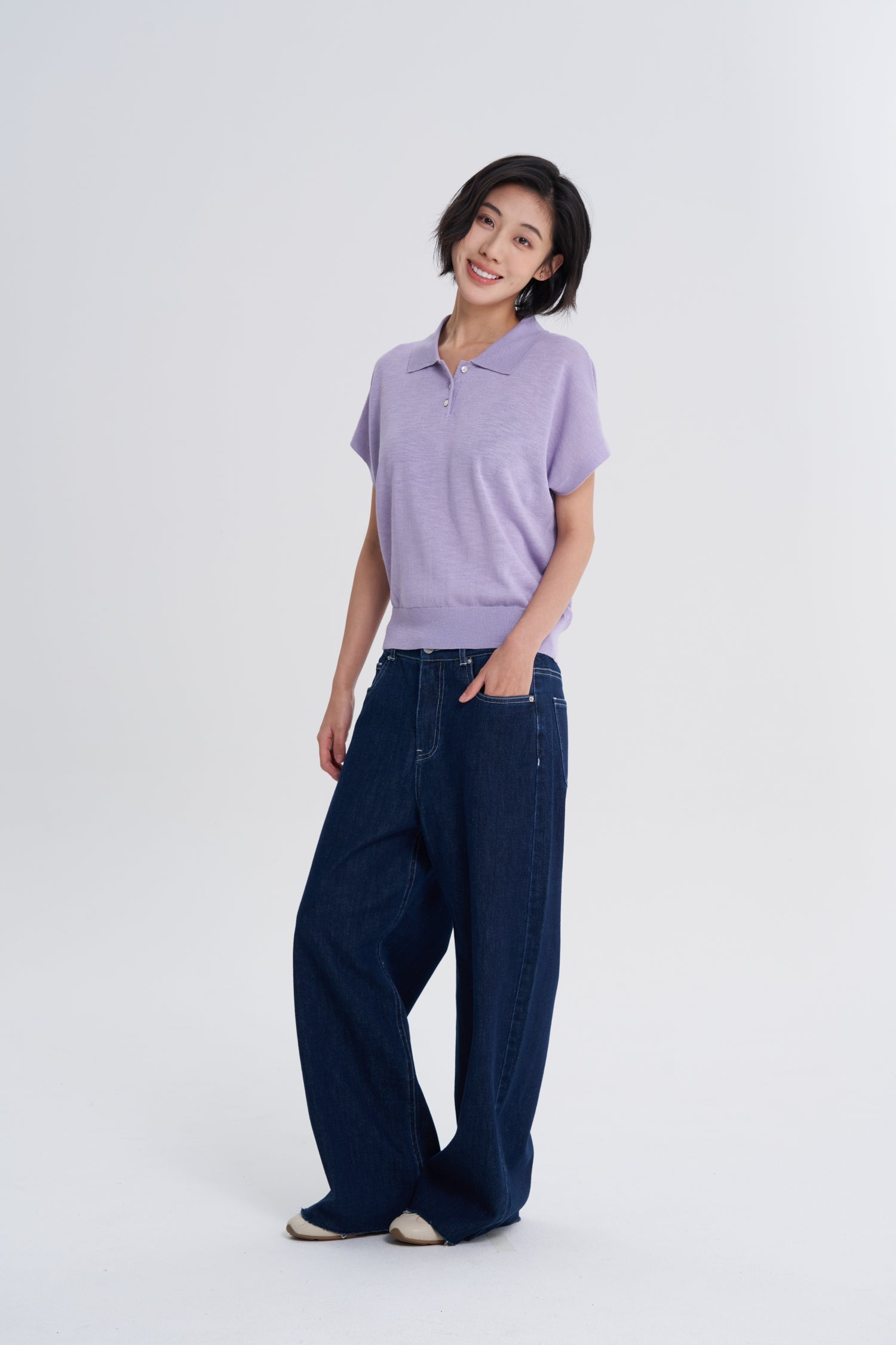 Knitted Polo Top - Lavendar
