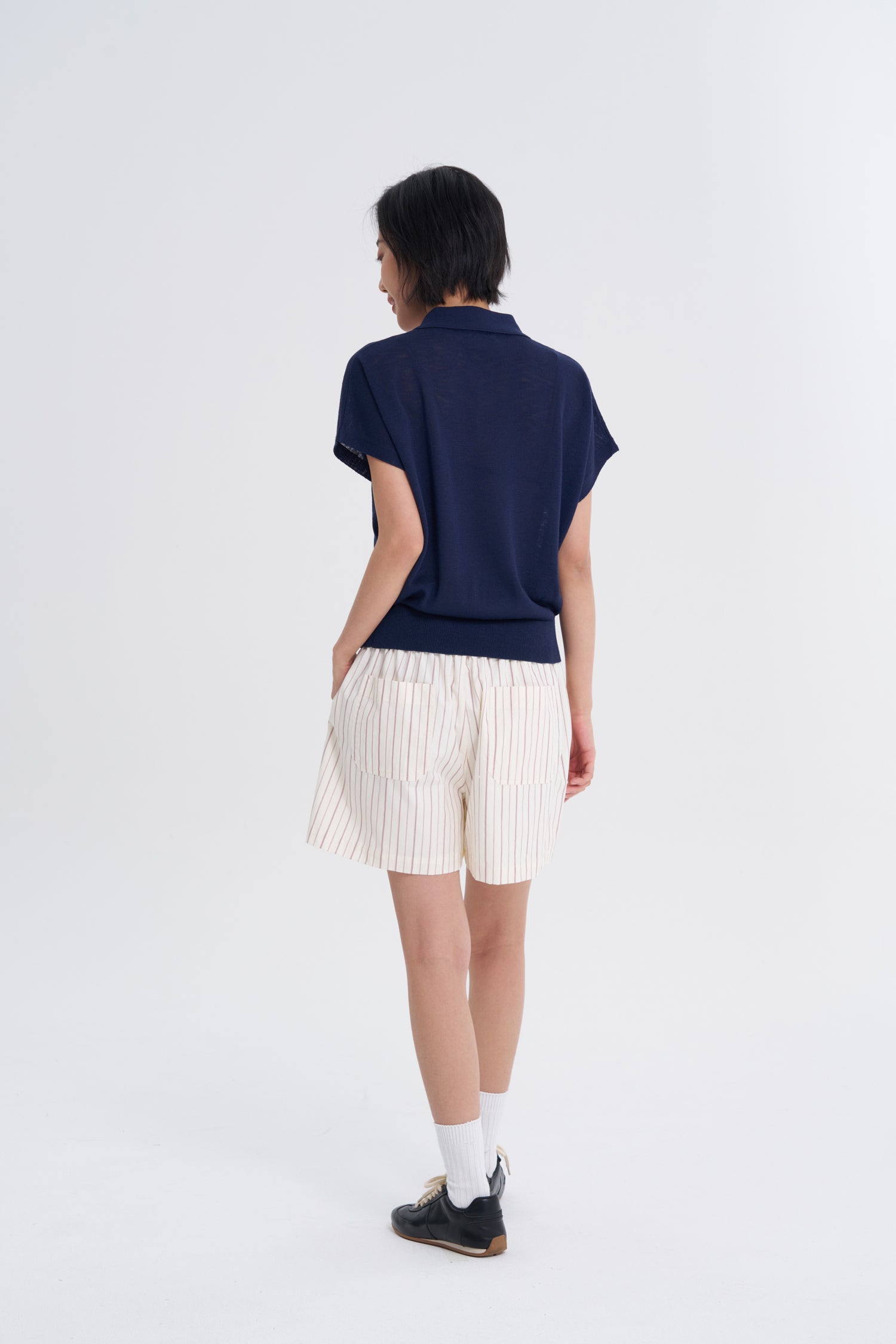 Knitted Polo Top - Navy
