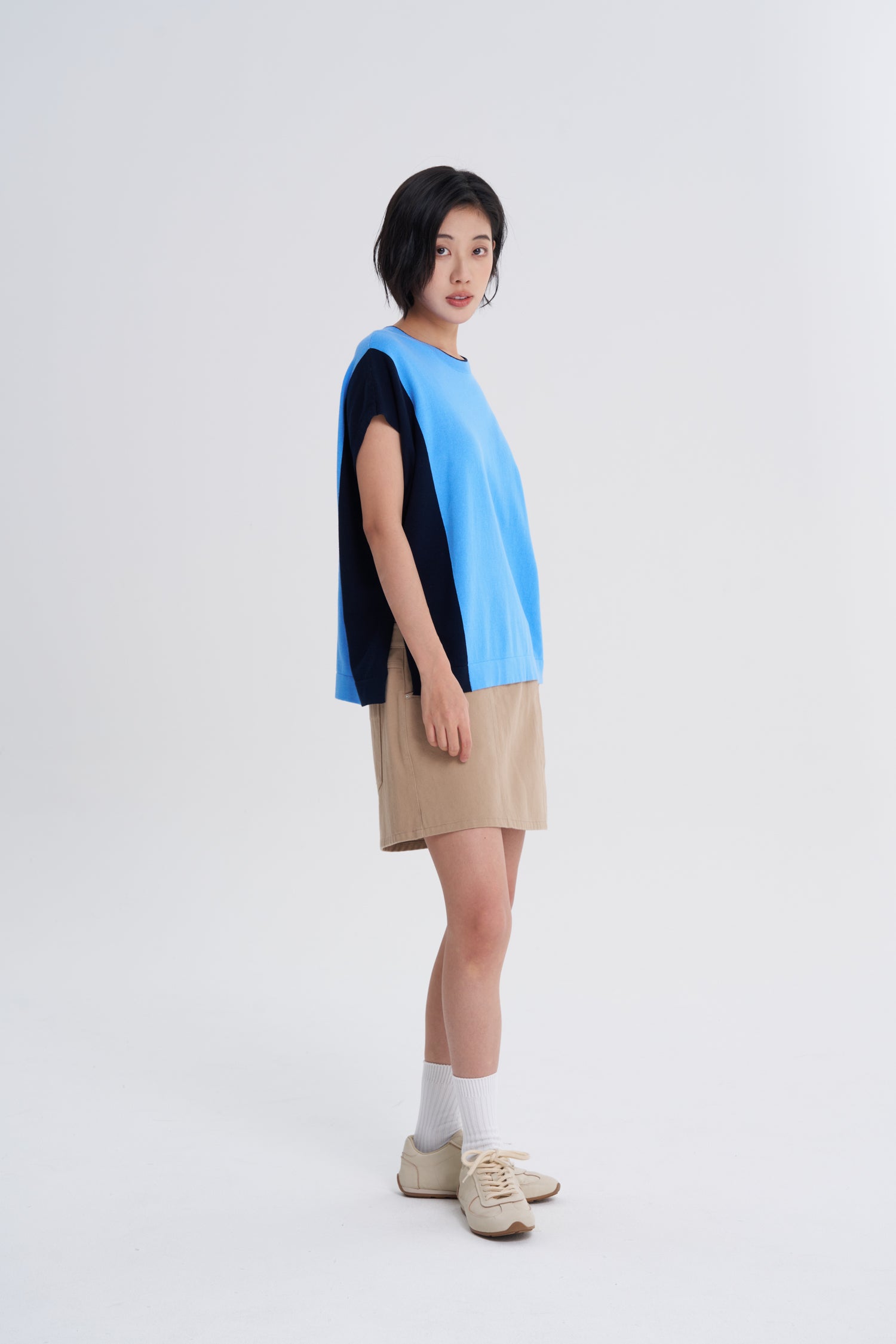 Knitted Colourblock Top - Blue