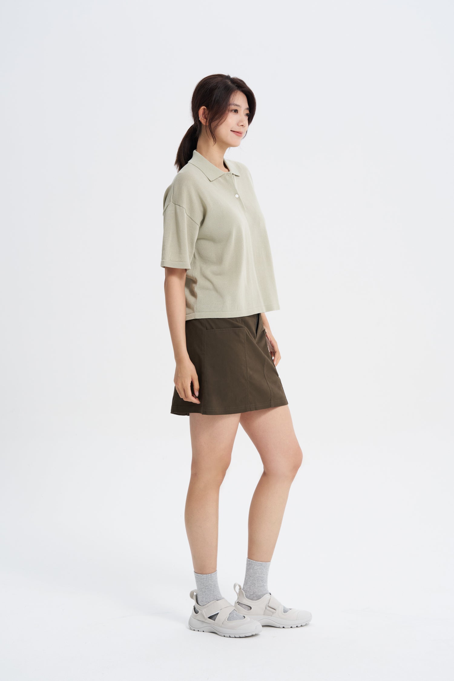 Knitted Polo Top - Pistachio