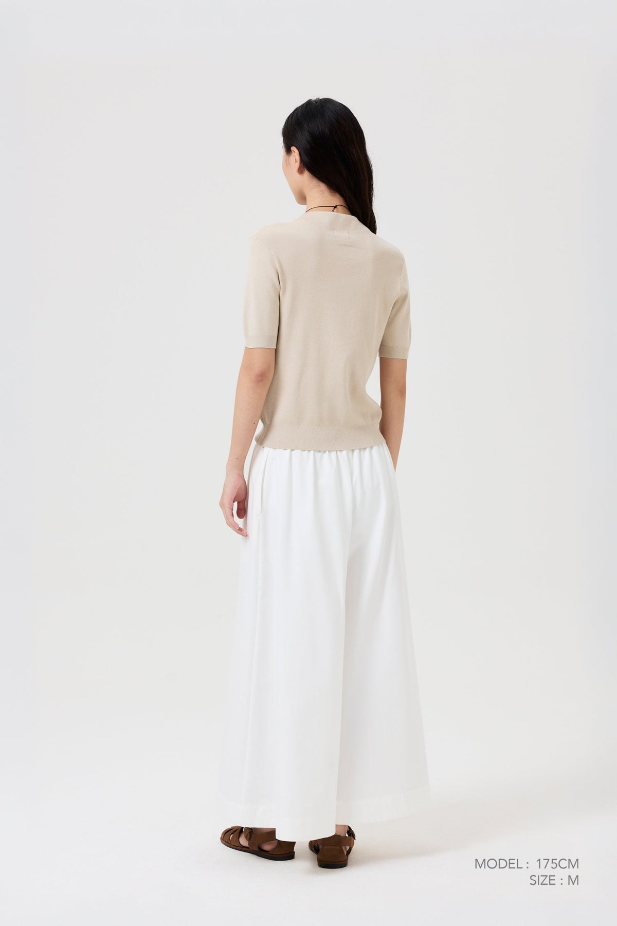 Knitted Funnel Neck Top - Beige