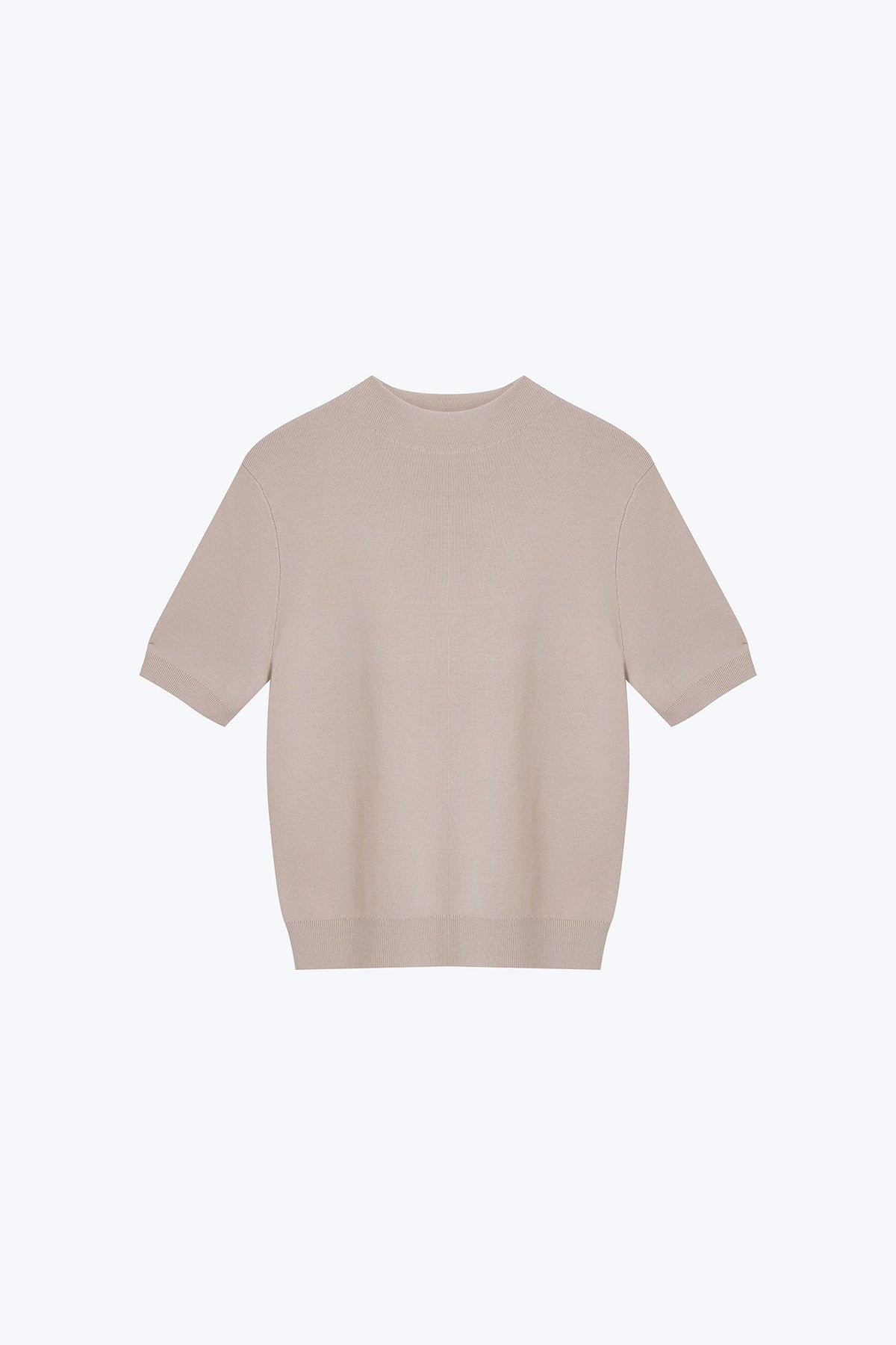 Knitted Funnel Neck Top - Beige