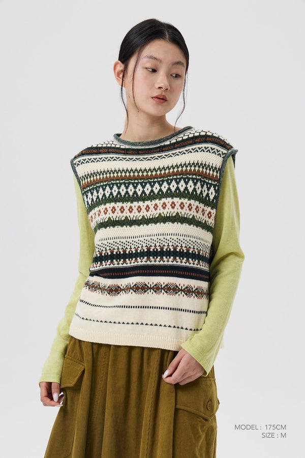 Knitted Patterned Vest - Beige
