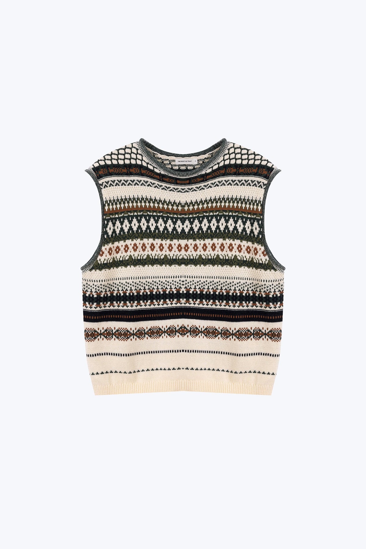 Knitted Patterned Vest - Beige