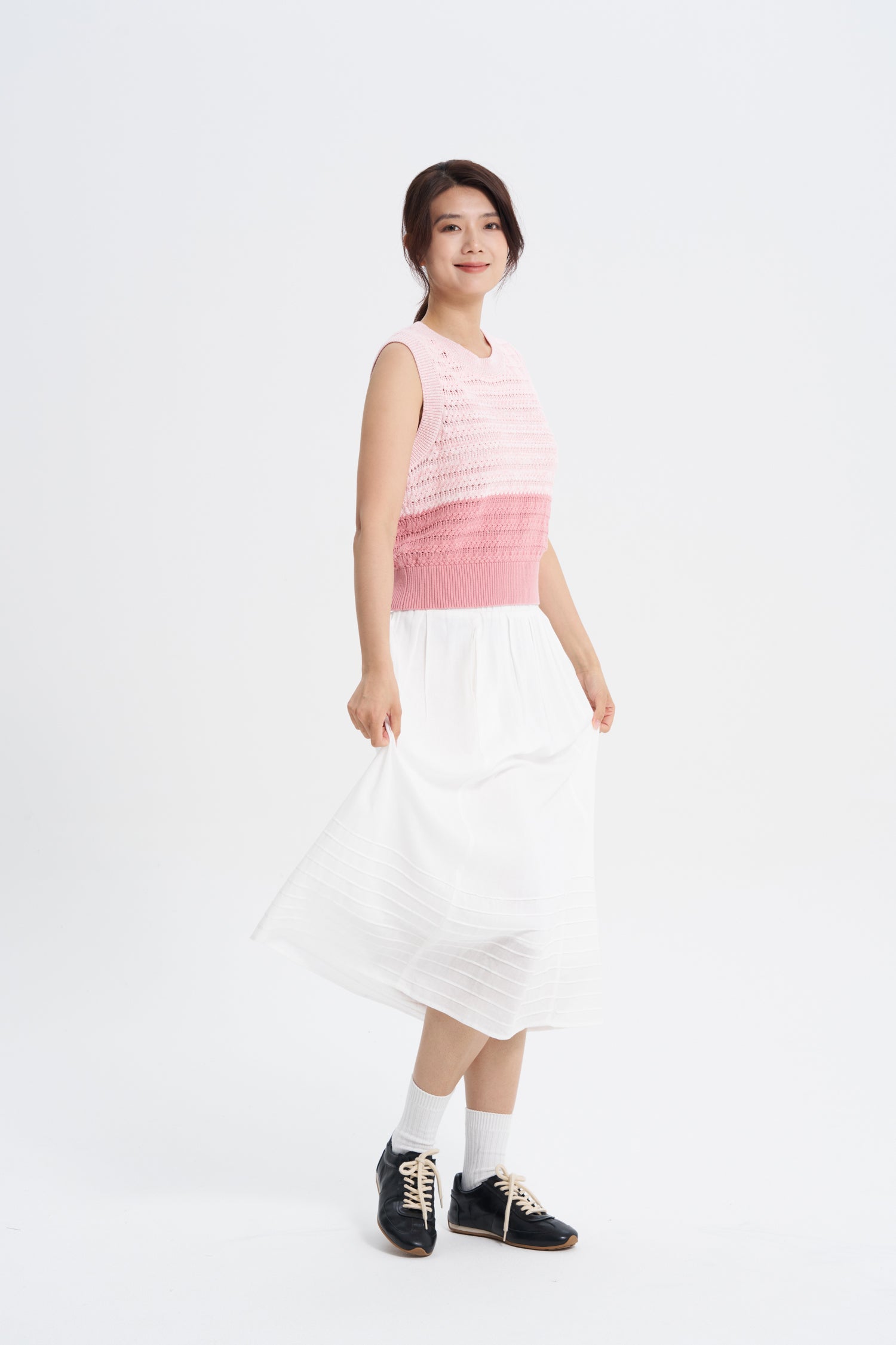 3-Tier Colorblock Sleeveless Knit Top - Peony