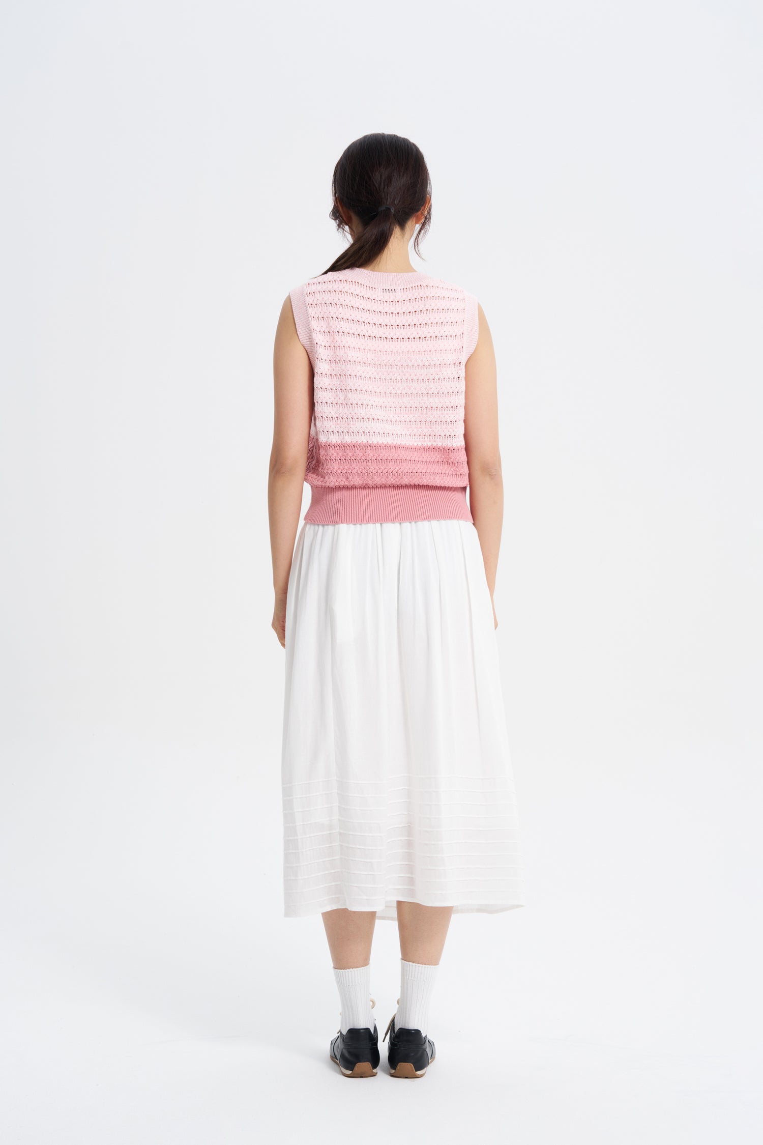 3-Tier Colorblock Sleeveless Knit Top - Peony