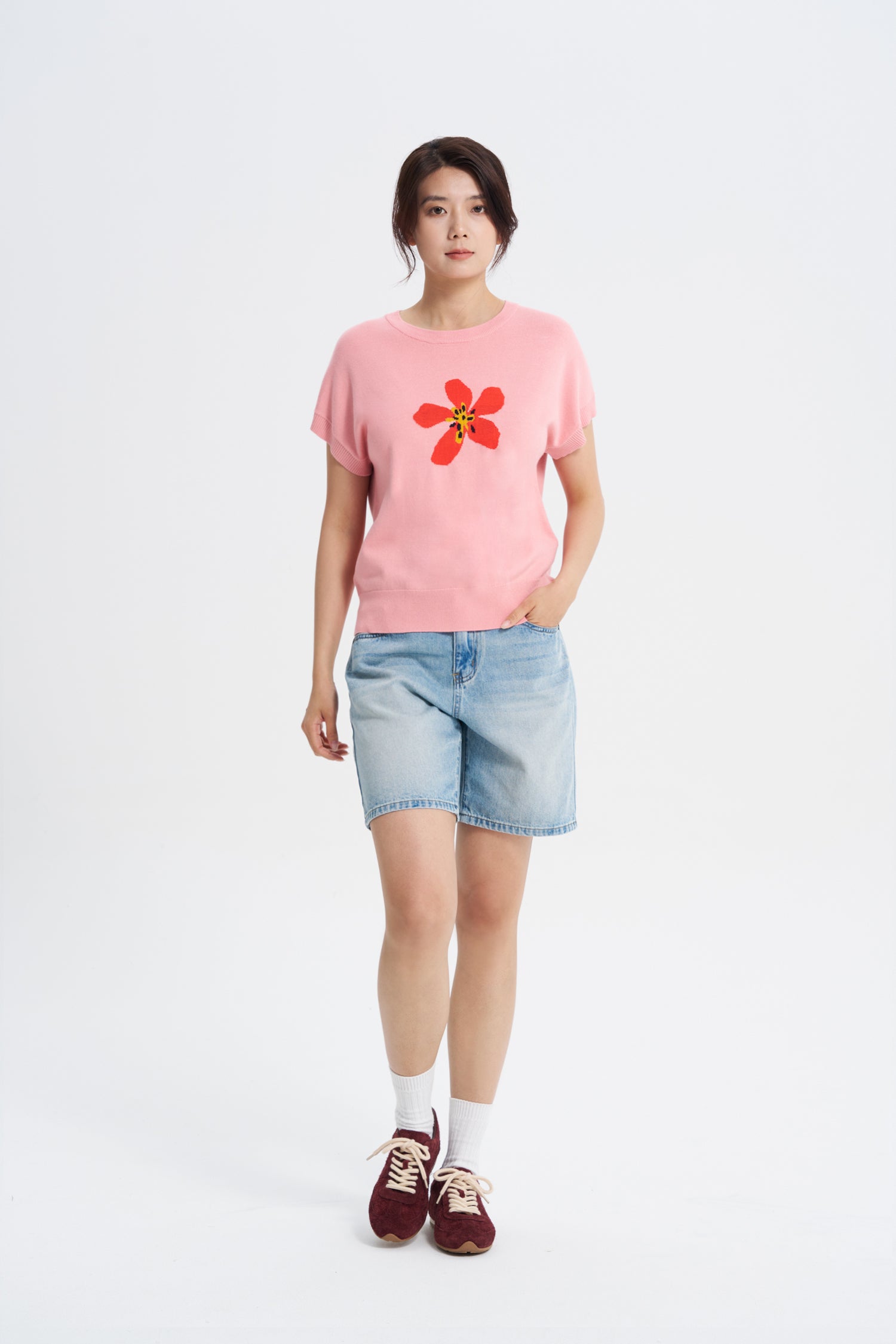 Knitted Floral Top - Blush