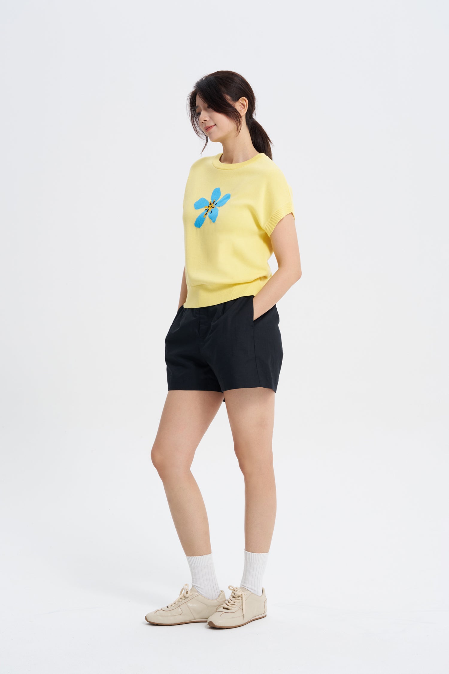 Knitted Floral Top - Canary