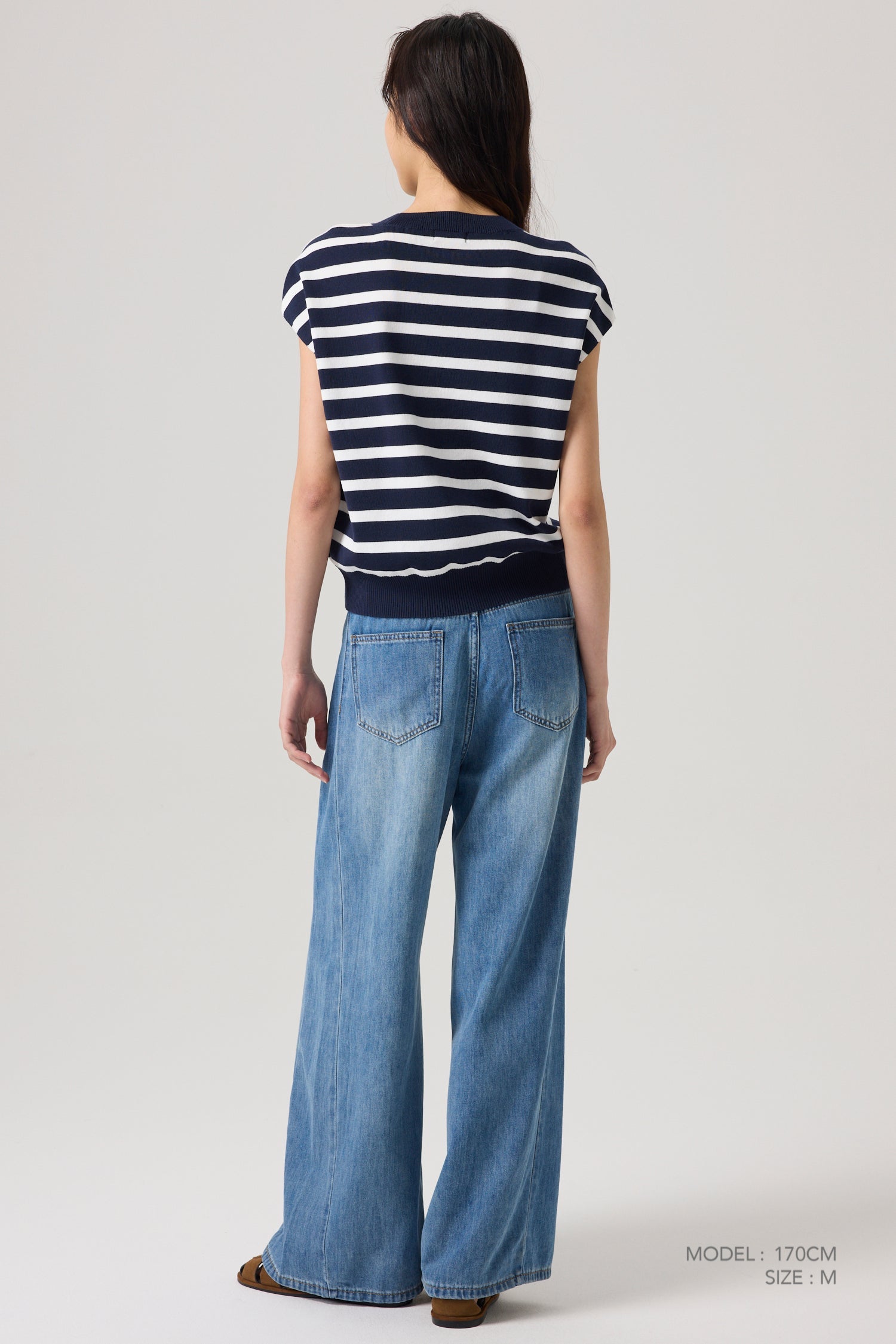 Knitted Striped Top - Navy