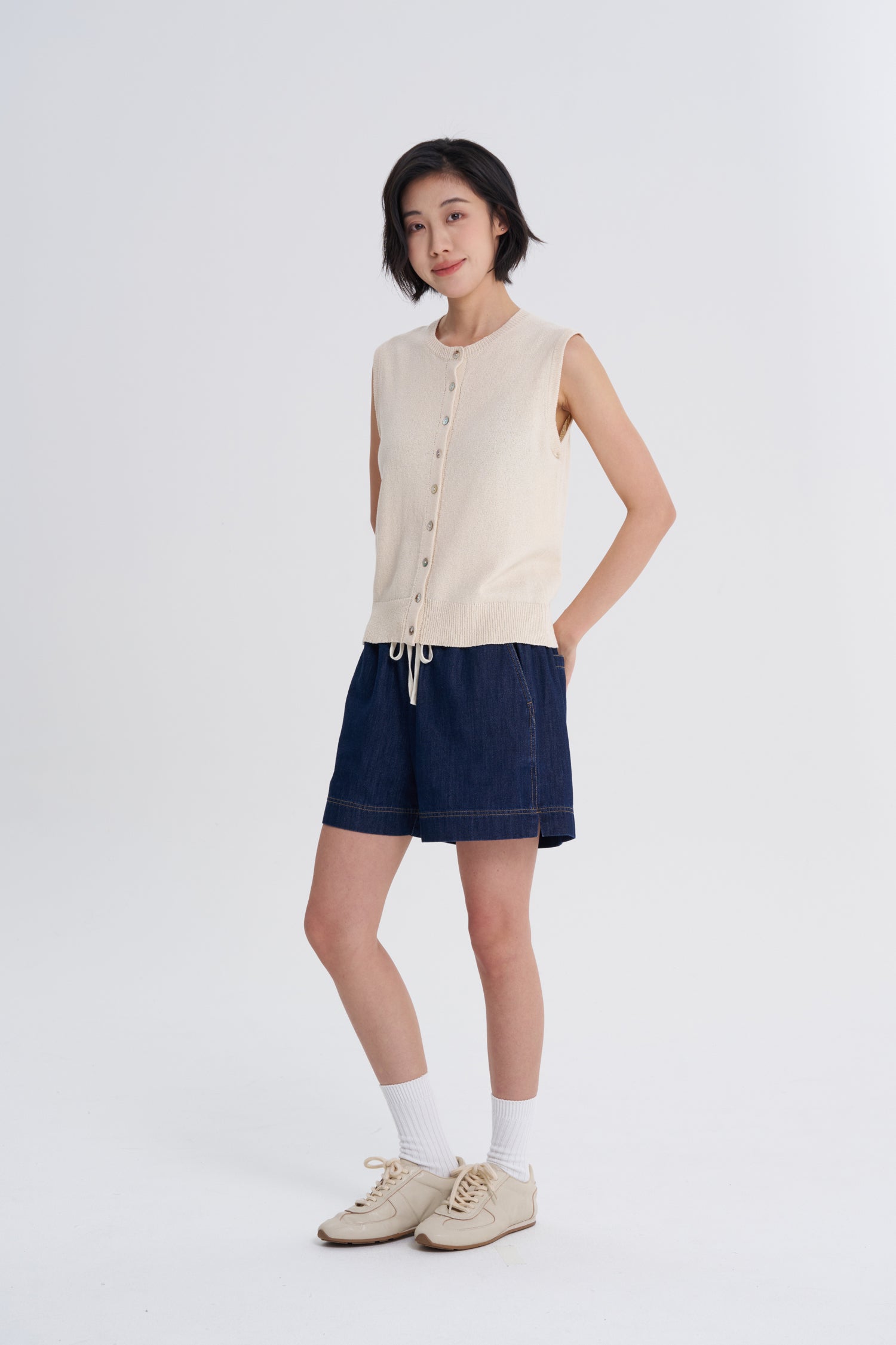 Knitted Button Vest - Ecru