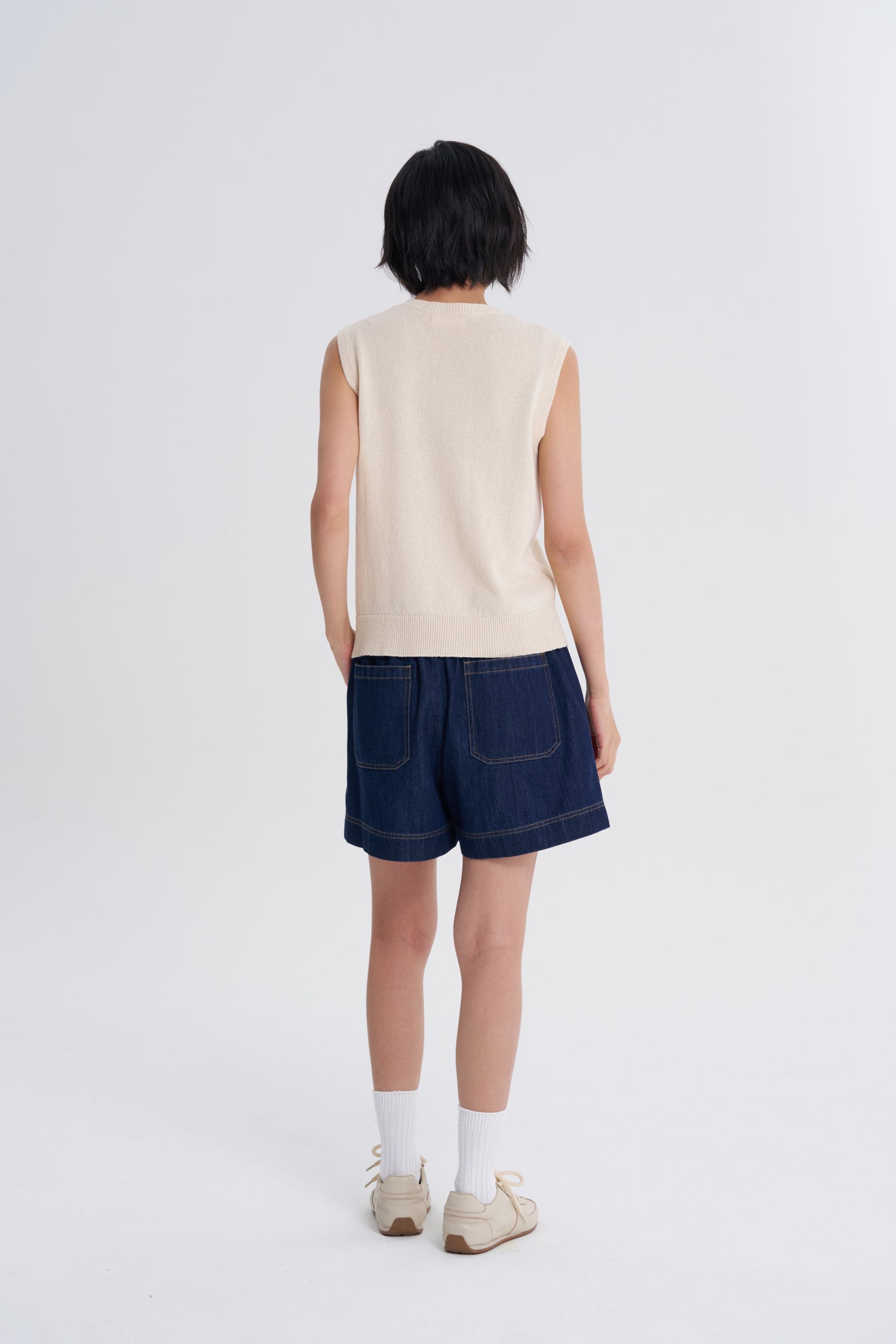 Knitted Button Vest - Ecru