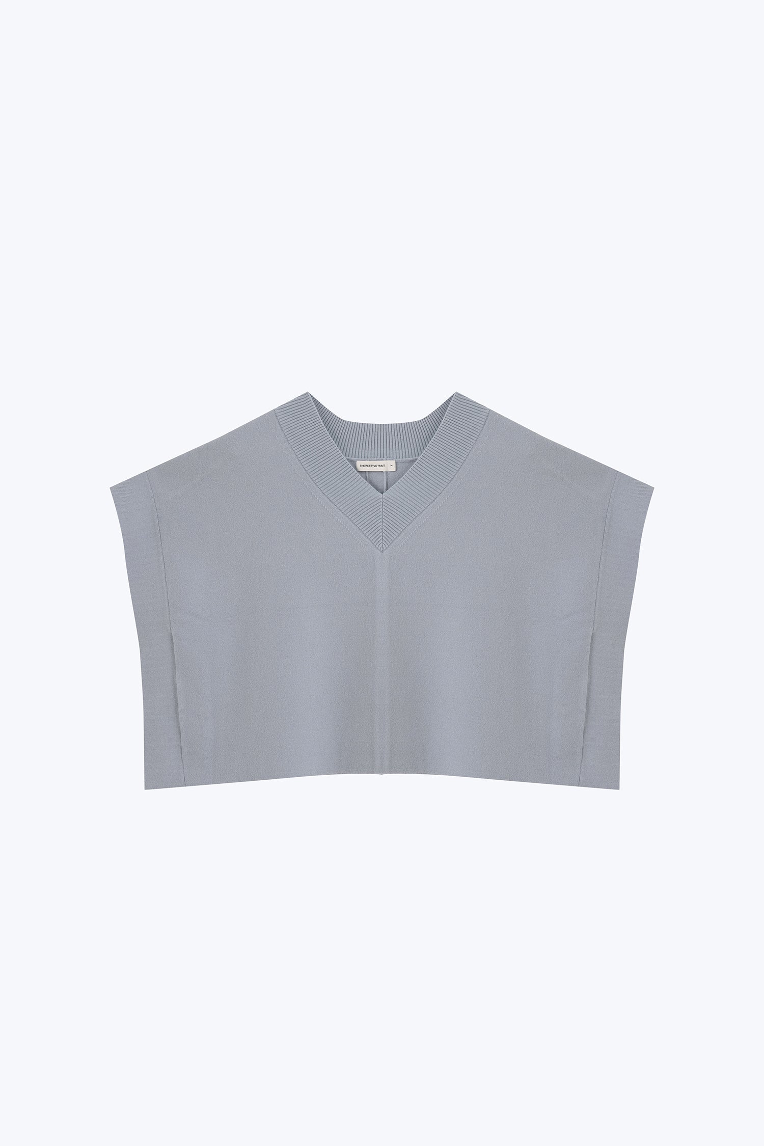 Knitted V-Neck Top - Sky Blue