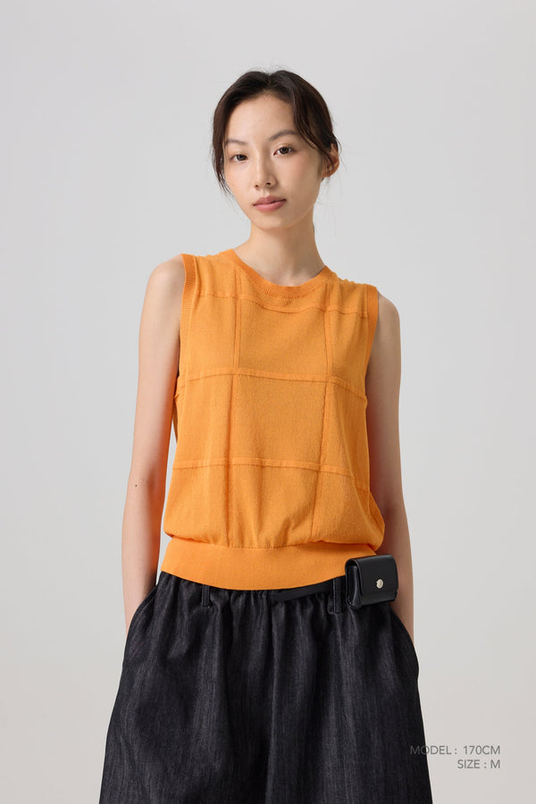 Knitted Grid Top - Orange