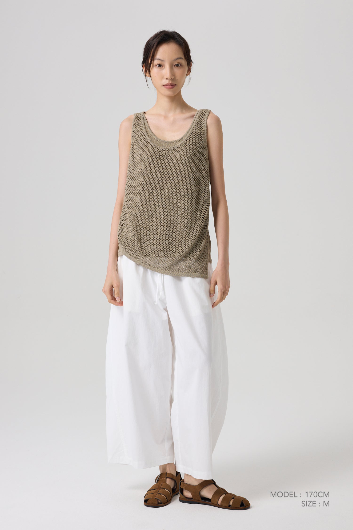 Knitted Mesh Sleeveless Top - Khaki Brown