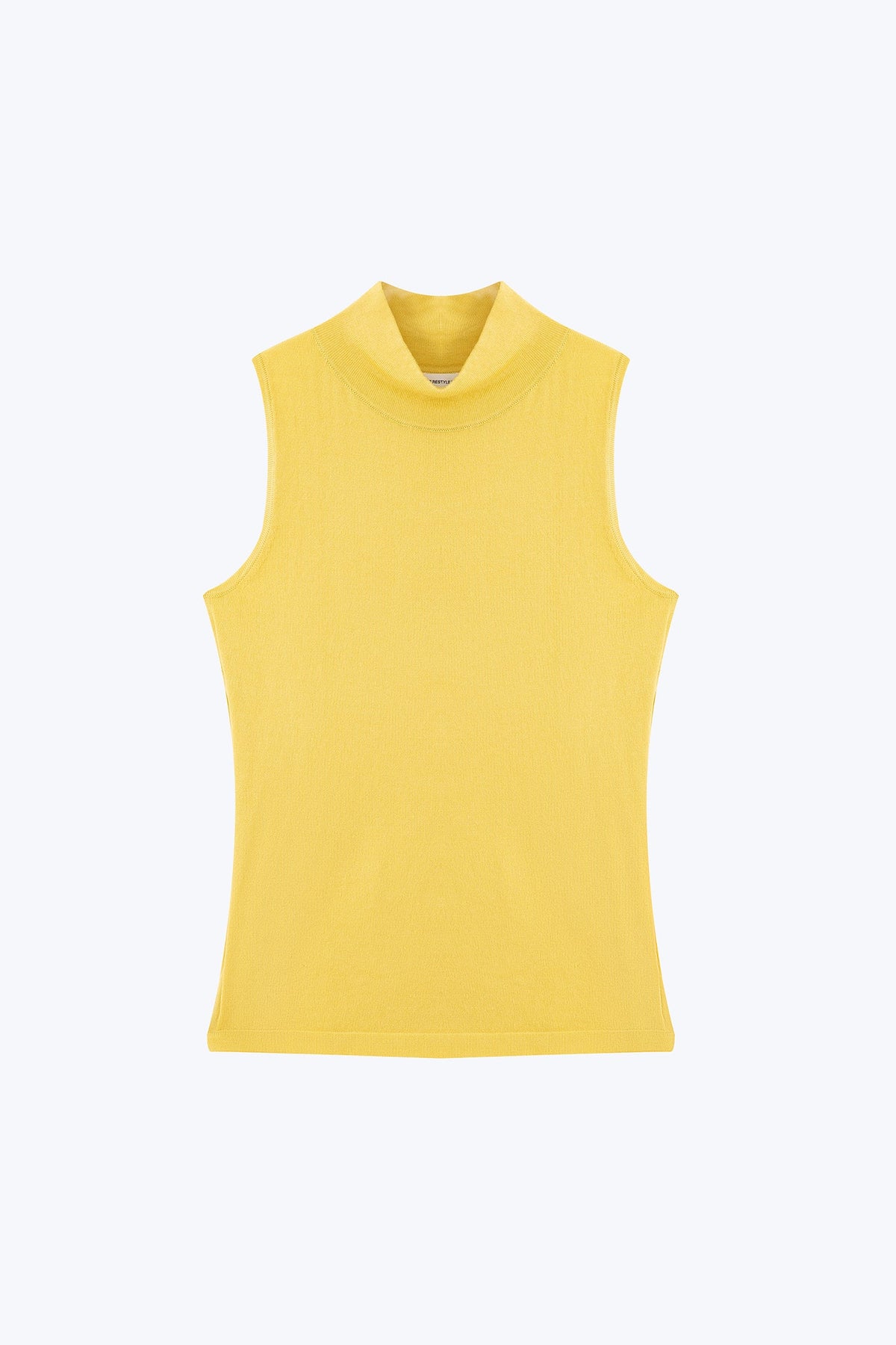 Knitted Ribbed Collar Top - Lemon