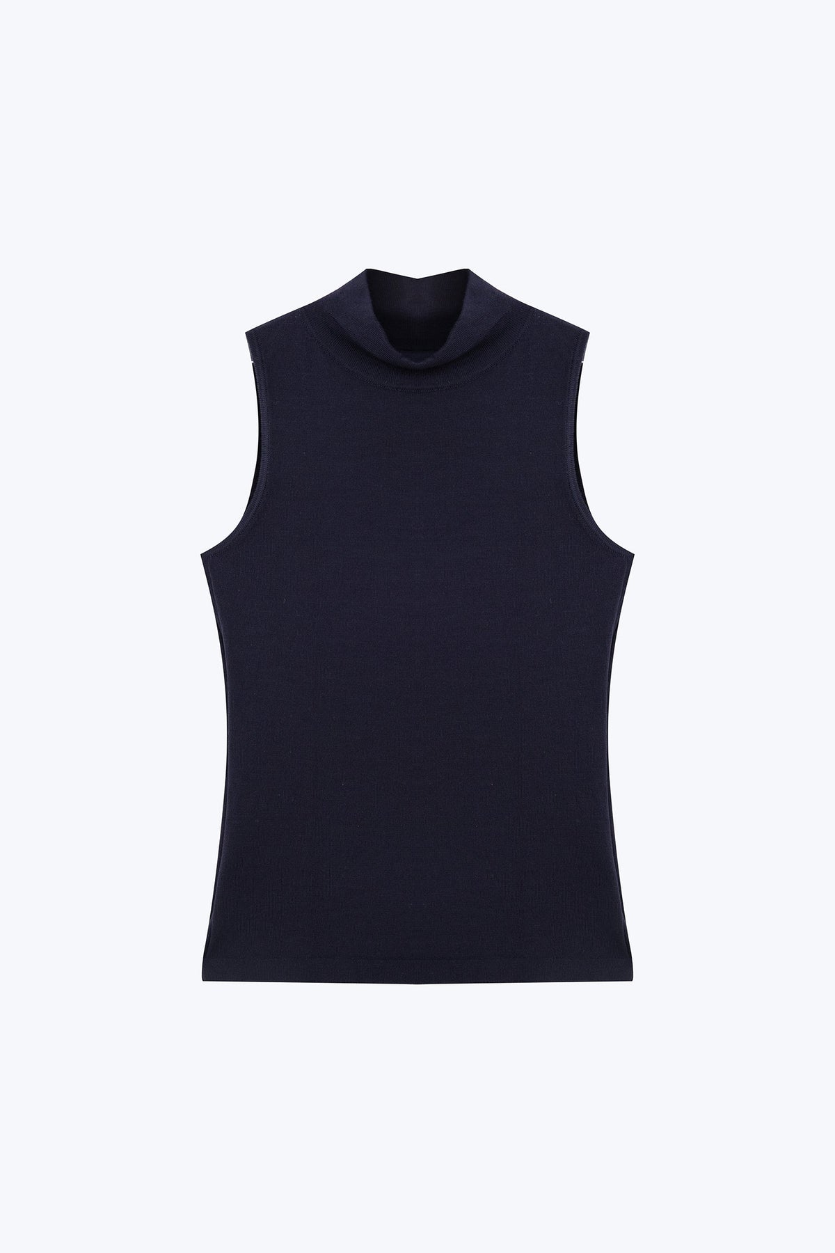 Knitted Ribbed Collar Top - Navy