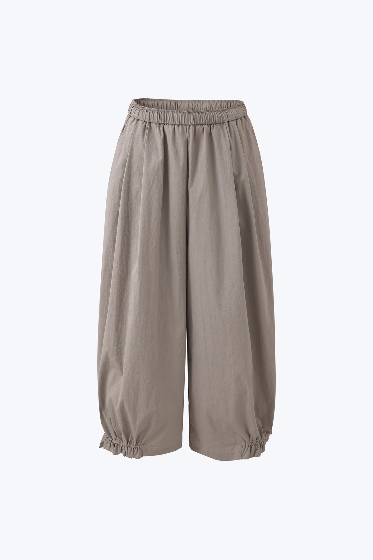 Ruffle Hem Balloon Trousers - Khaki Grey