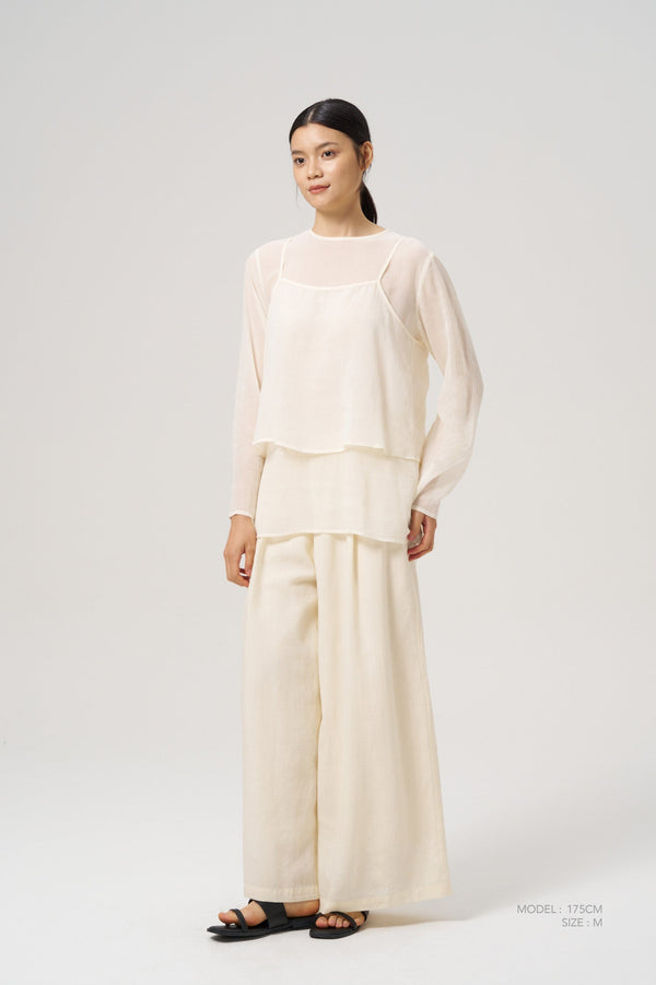 Elasticised Pleated Trousers - Beige