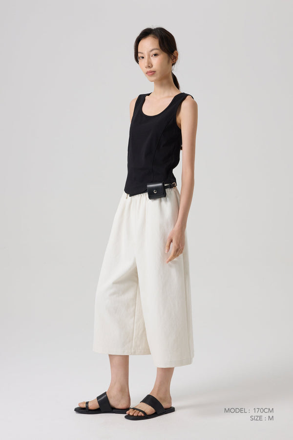 Elastic Waist Culottes - Almond