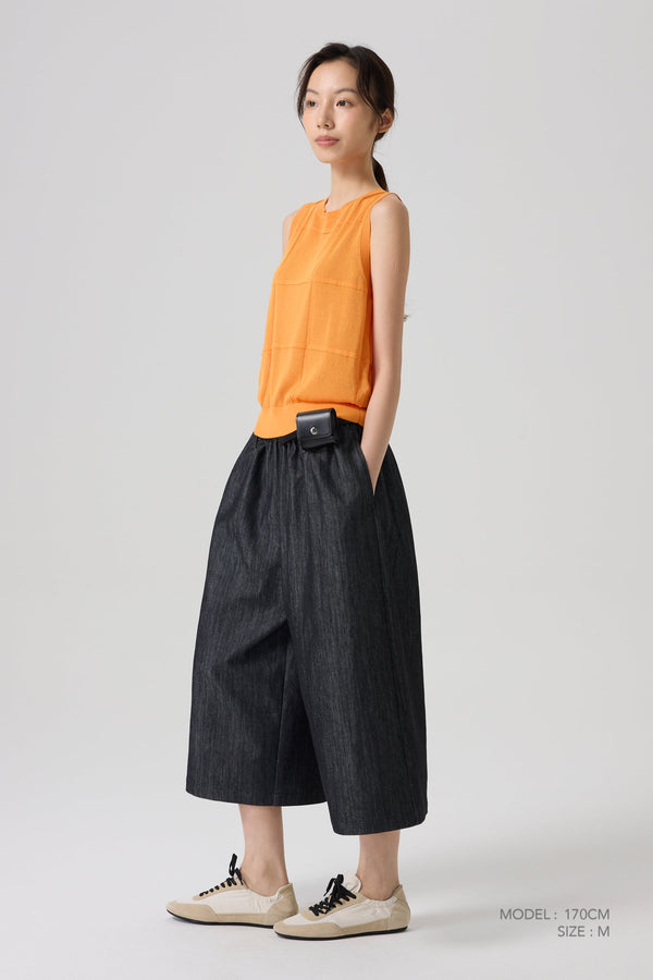 Elastic Waist Culottes - Denim Black