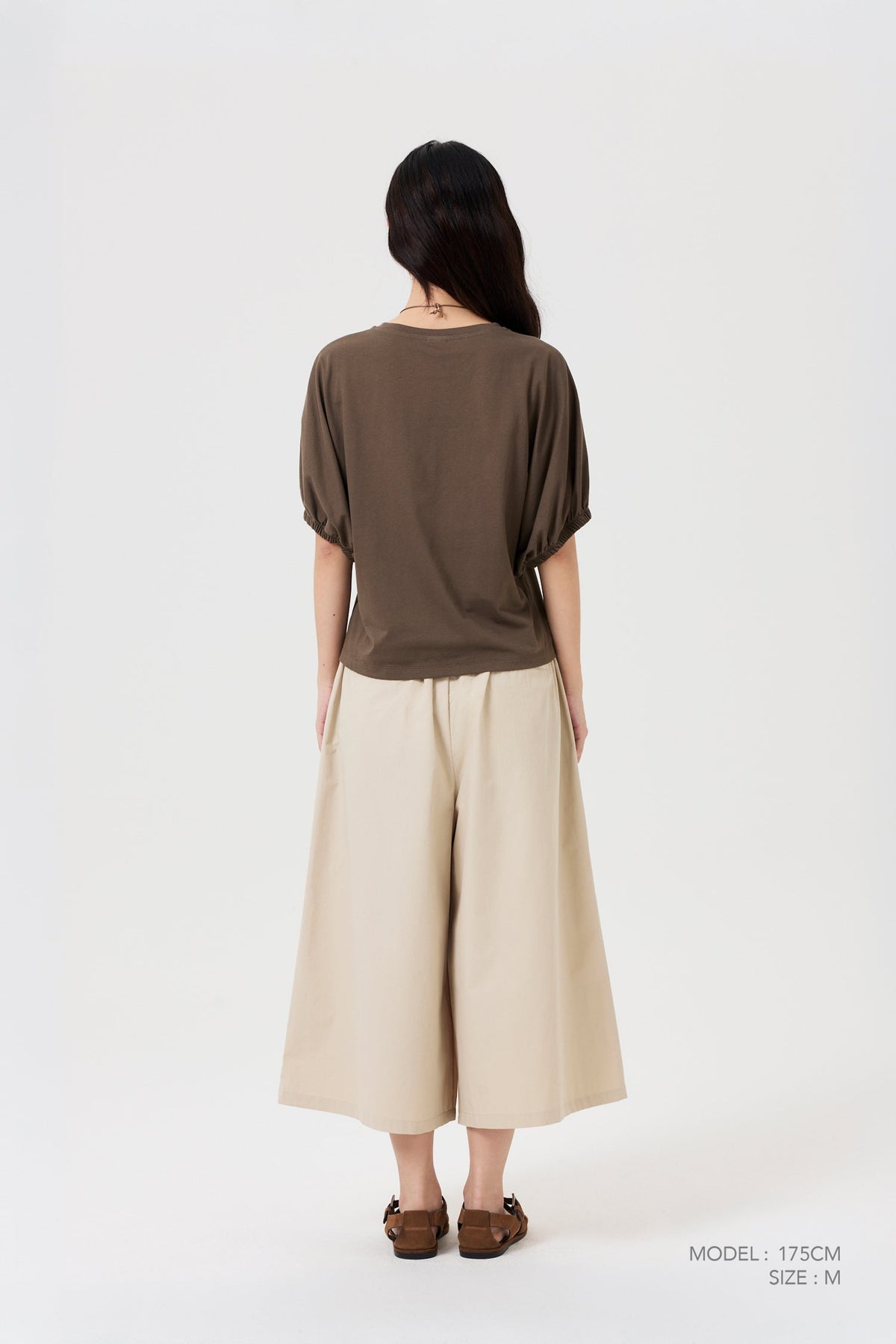 Elasticised Wide Leg Pants - Khaki