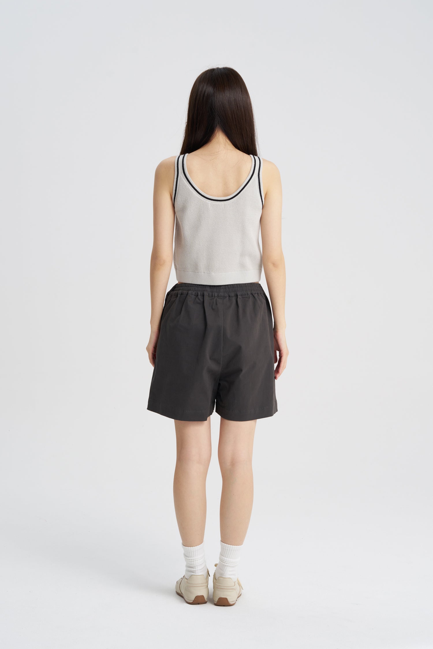 Snap Button Pleated Shorts - Charcoal