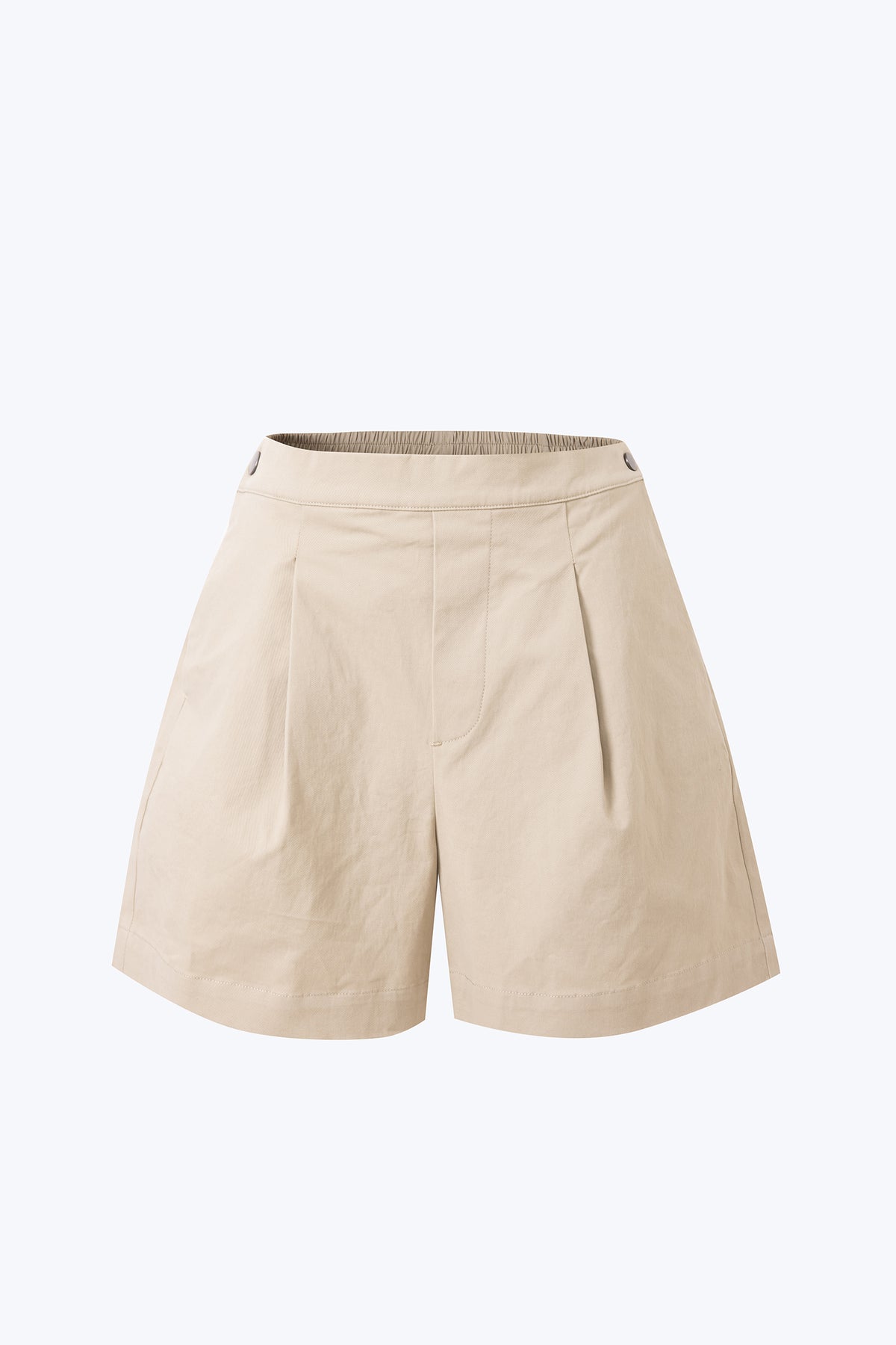 Snap Button Pleated Shorts - Khaki