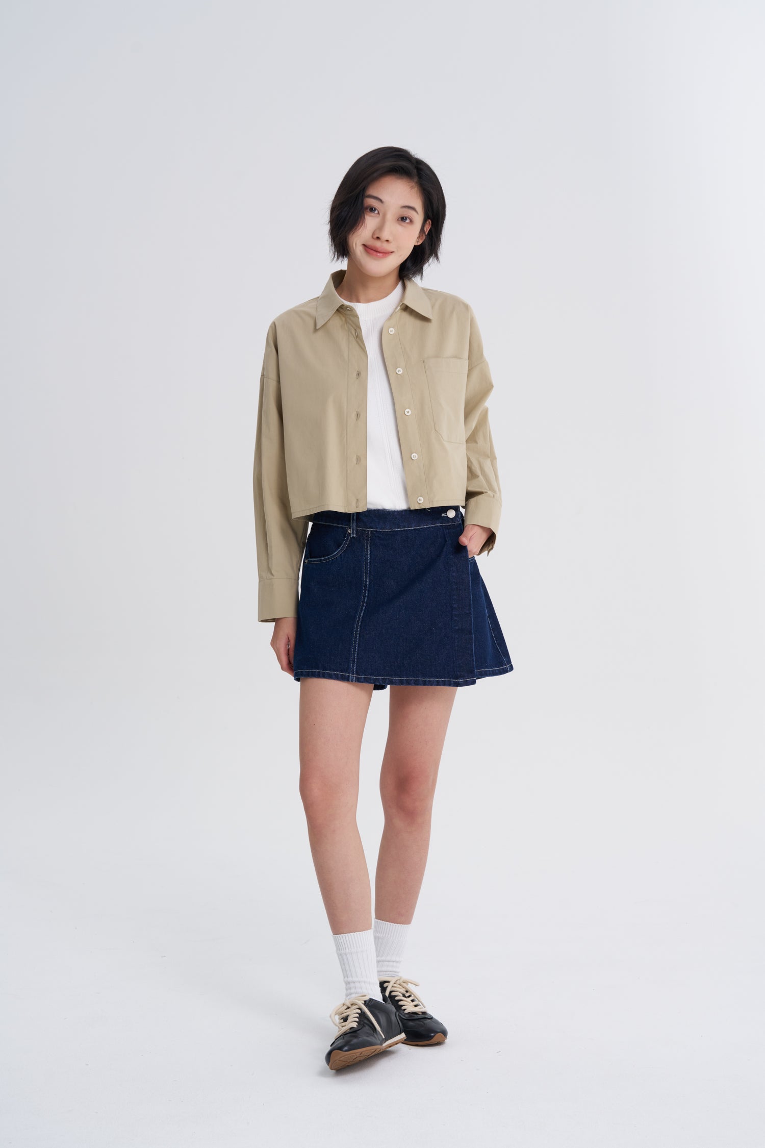 Denim Overlap Skorts - Dark Denim