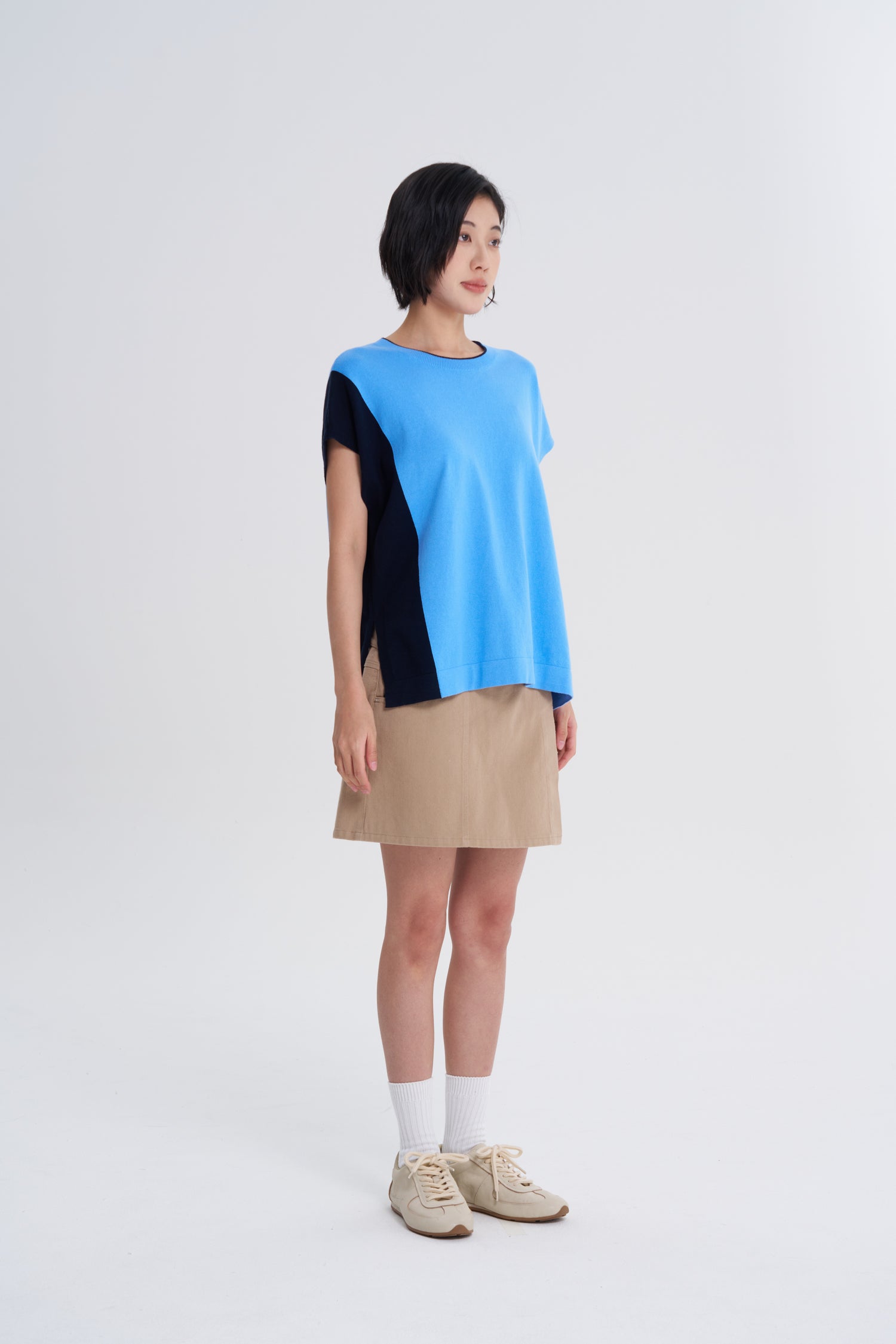 Denim Overlap Skorts - Khaki
