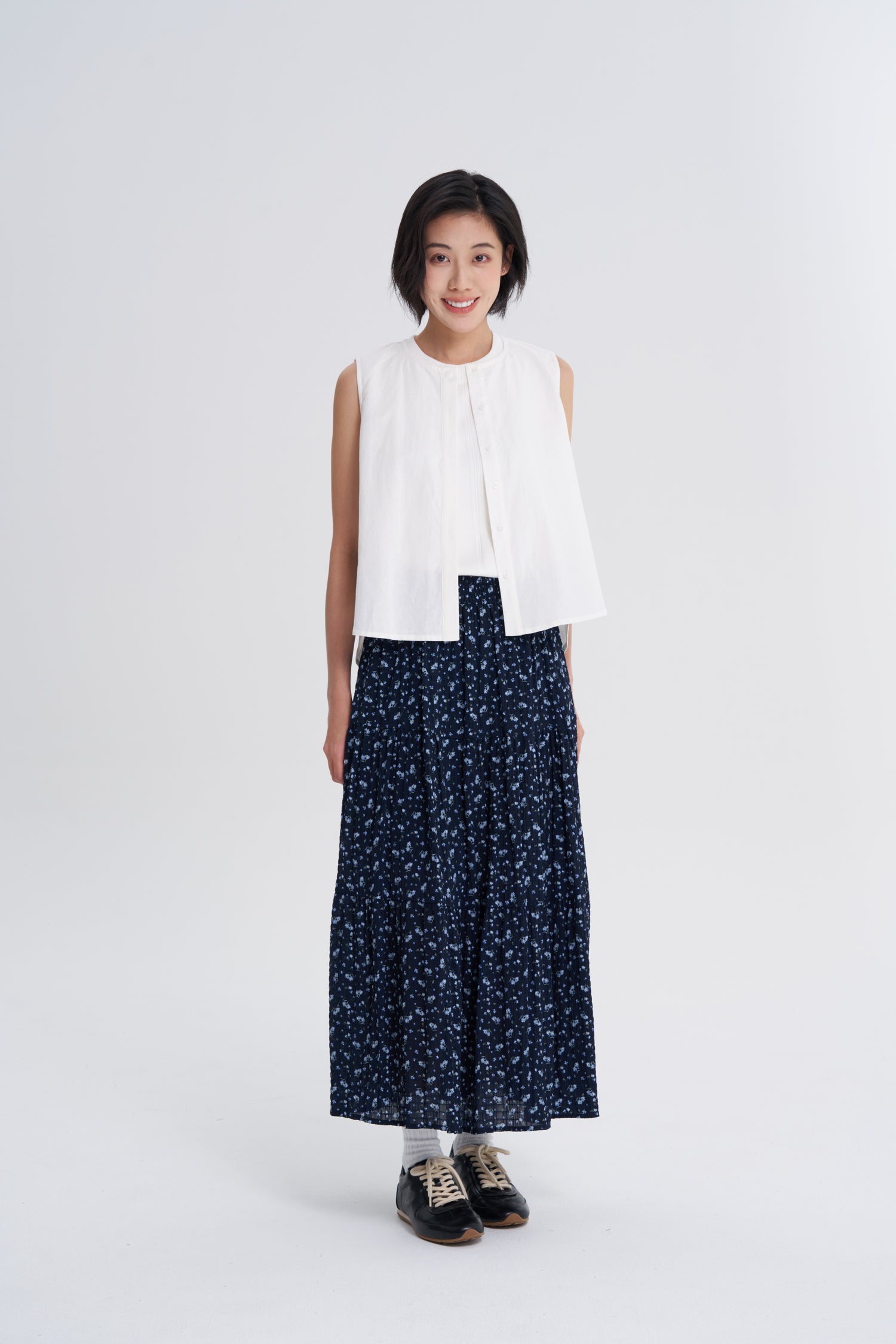Floral Tier Skirt - Floral Navy