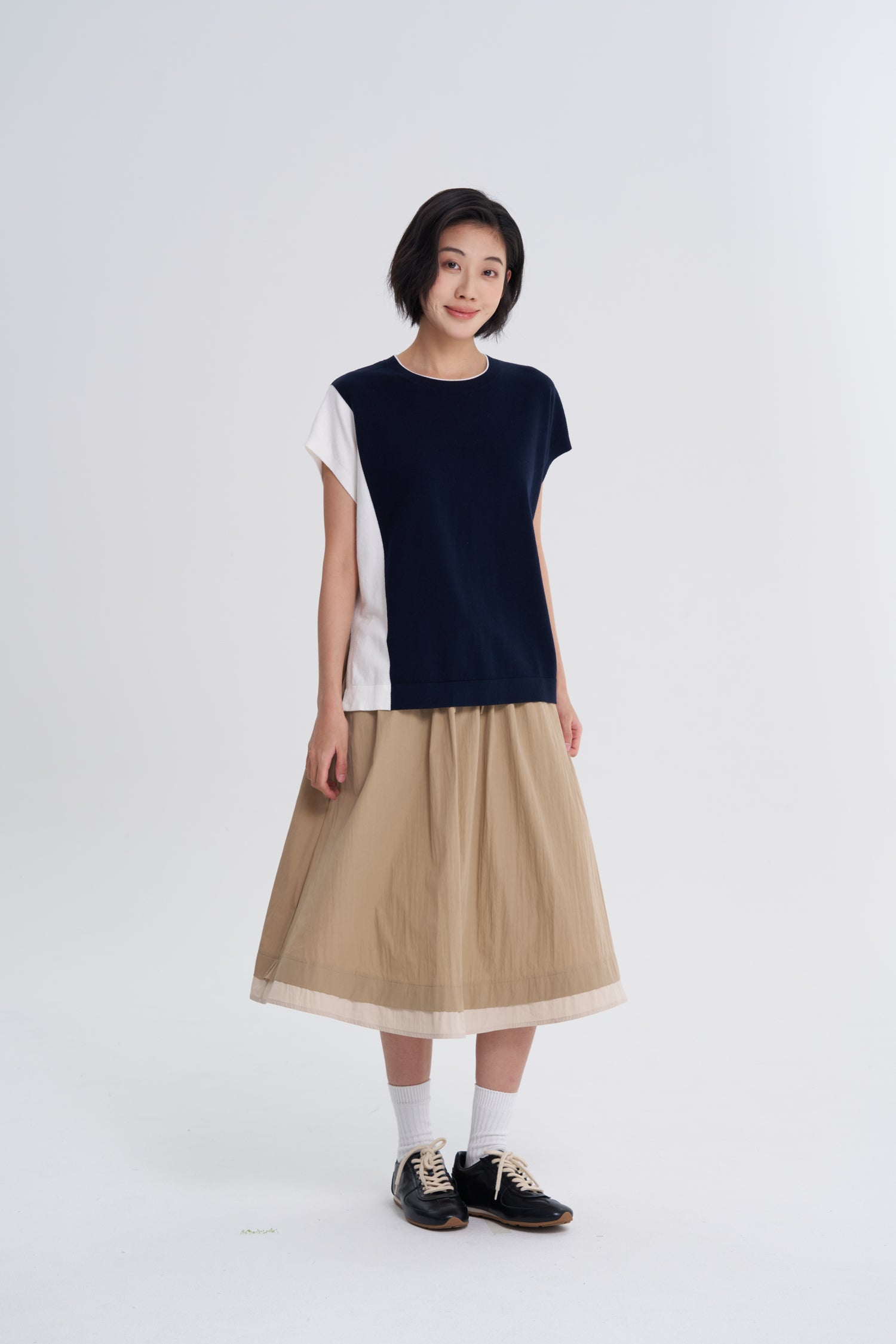 Colourblock Drawcord Skirt - Khaki