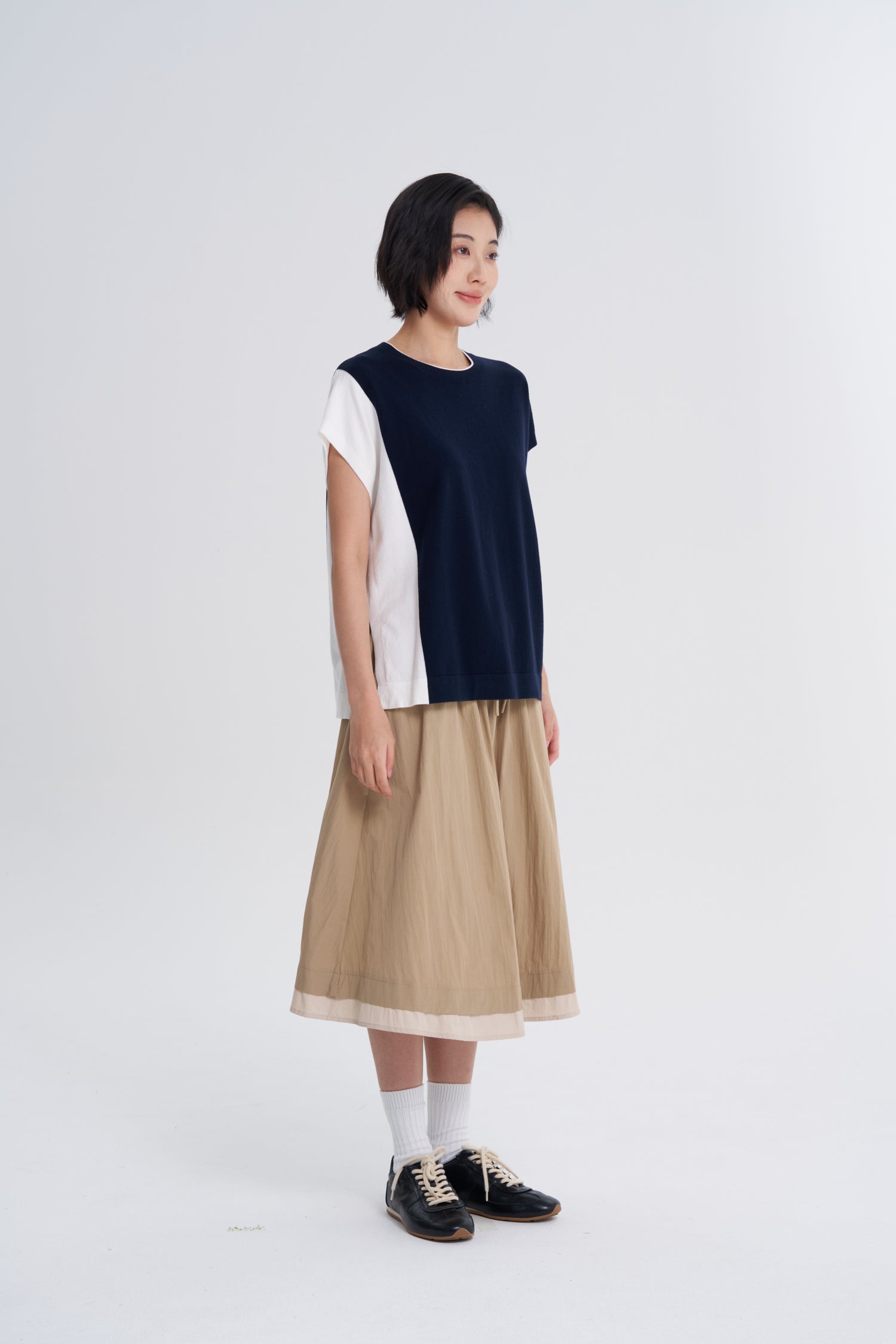 Colourblock Drawcord Skirt - Khaki