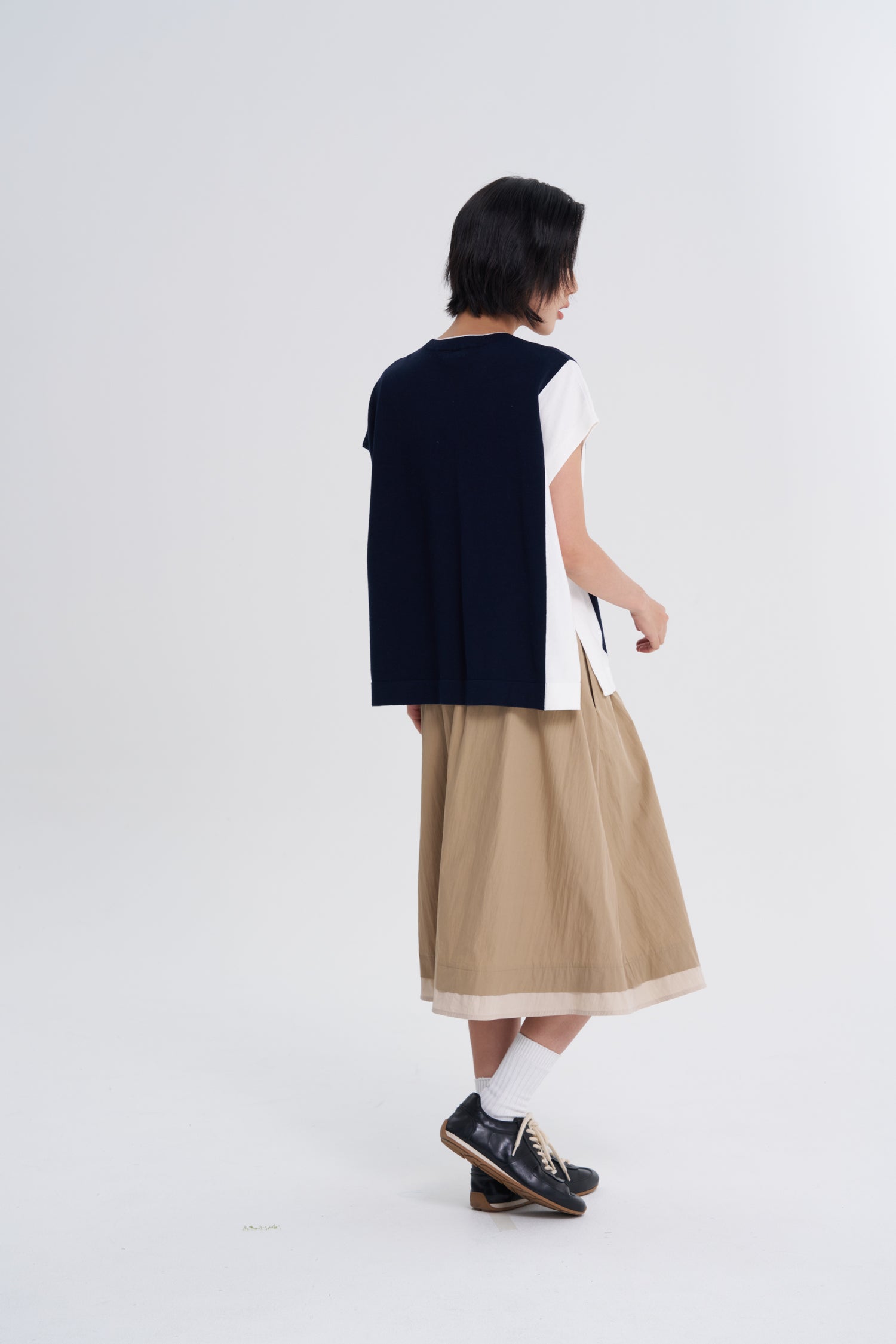 Colourblock Drawcord Skirt - Khaki