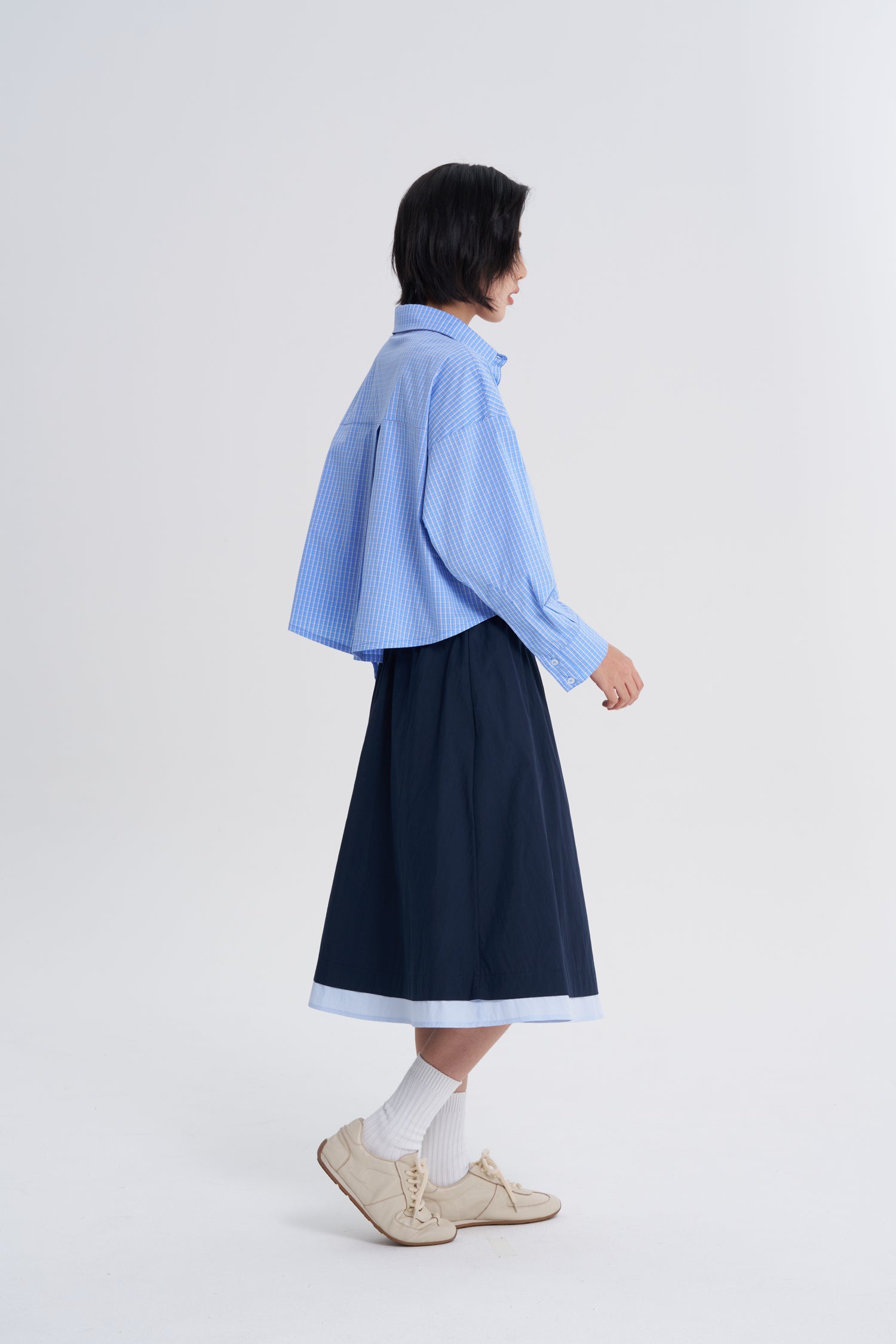 Colourblock Drawcord Skirt - Navy