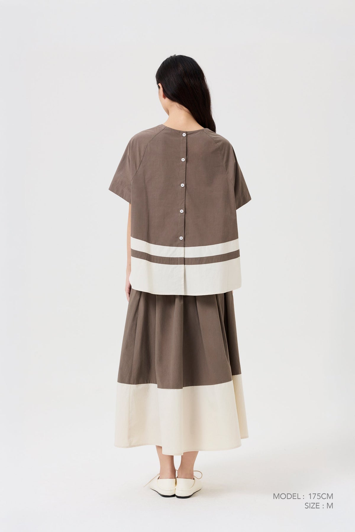Elasticised Colourblock Skirt - Cocoa