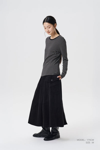 Corduroy Flare Skirt - Black
