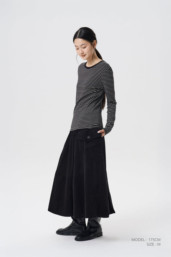 Corduroy Flare Skirt - Black