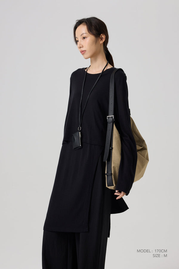 Hi-Low Long Sleeve Blouse - Black